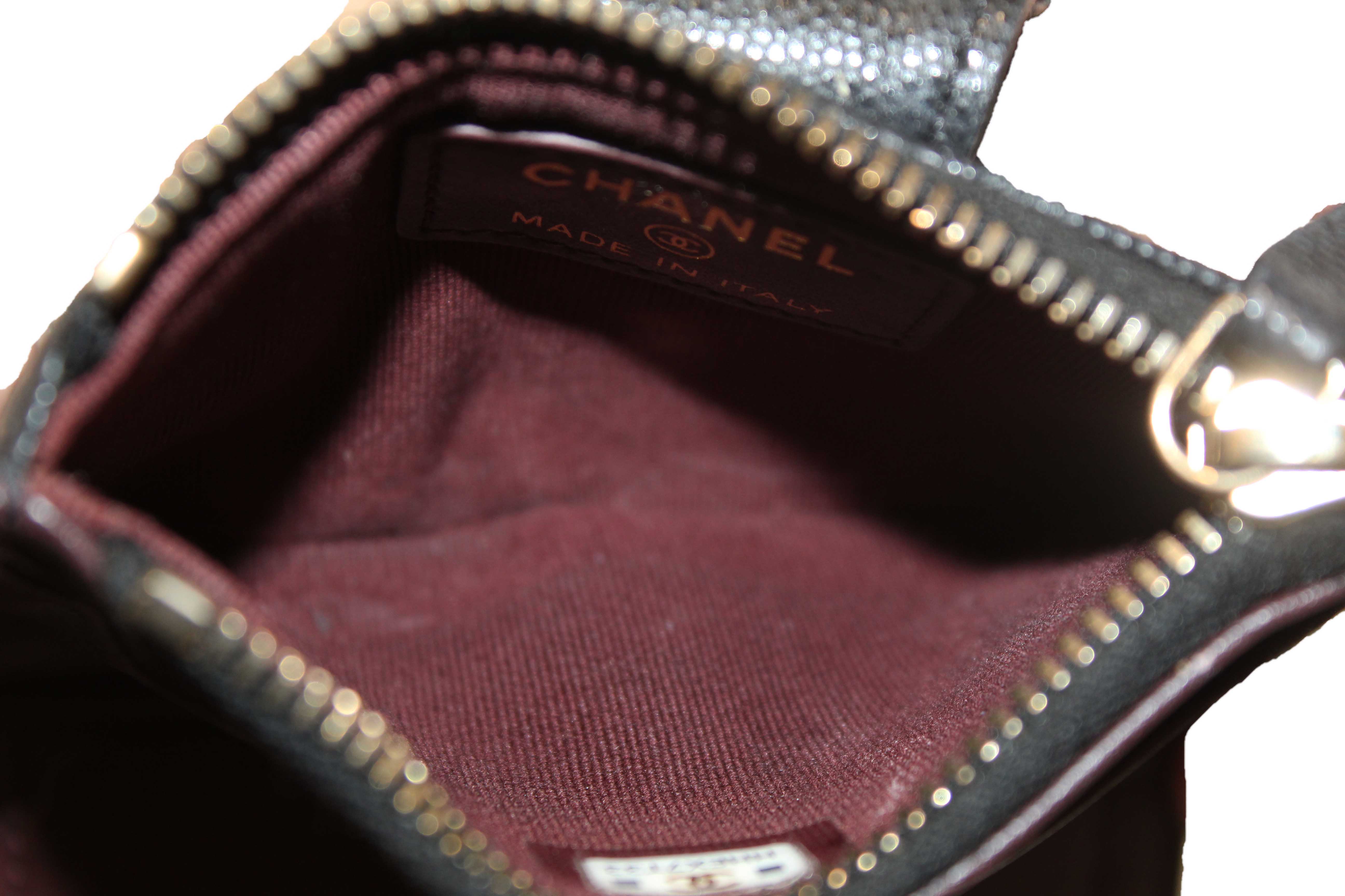 Authentic Chanel Black Quilted Caviar Double Zip Mini French Wallet