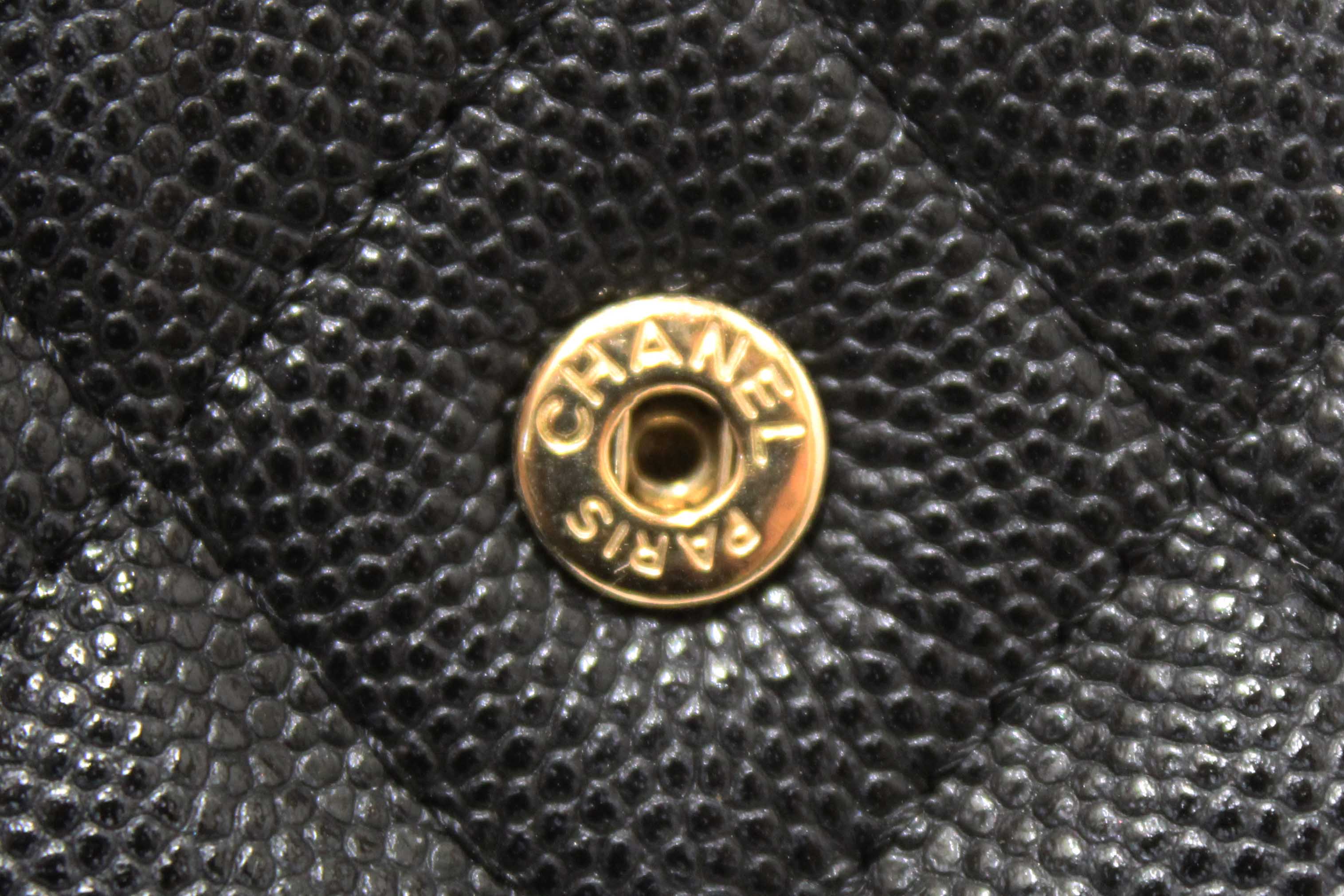 Authentic Chanel Black Quilted Caviar Double Zip Mini French Wallet