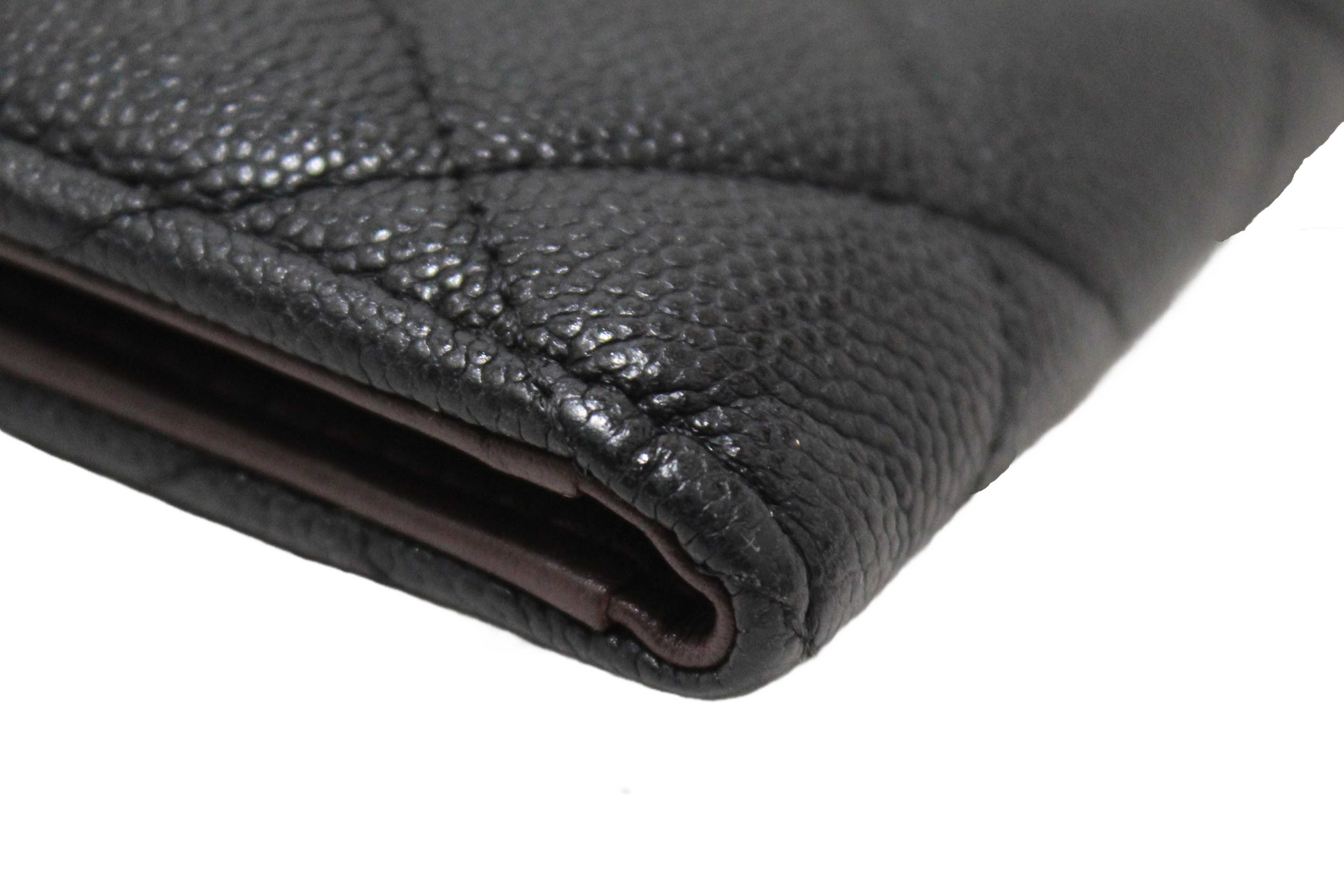 Authentic Chanel Black Quilted Caviar Double Zip Mini French Wallet