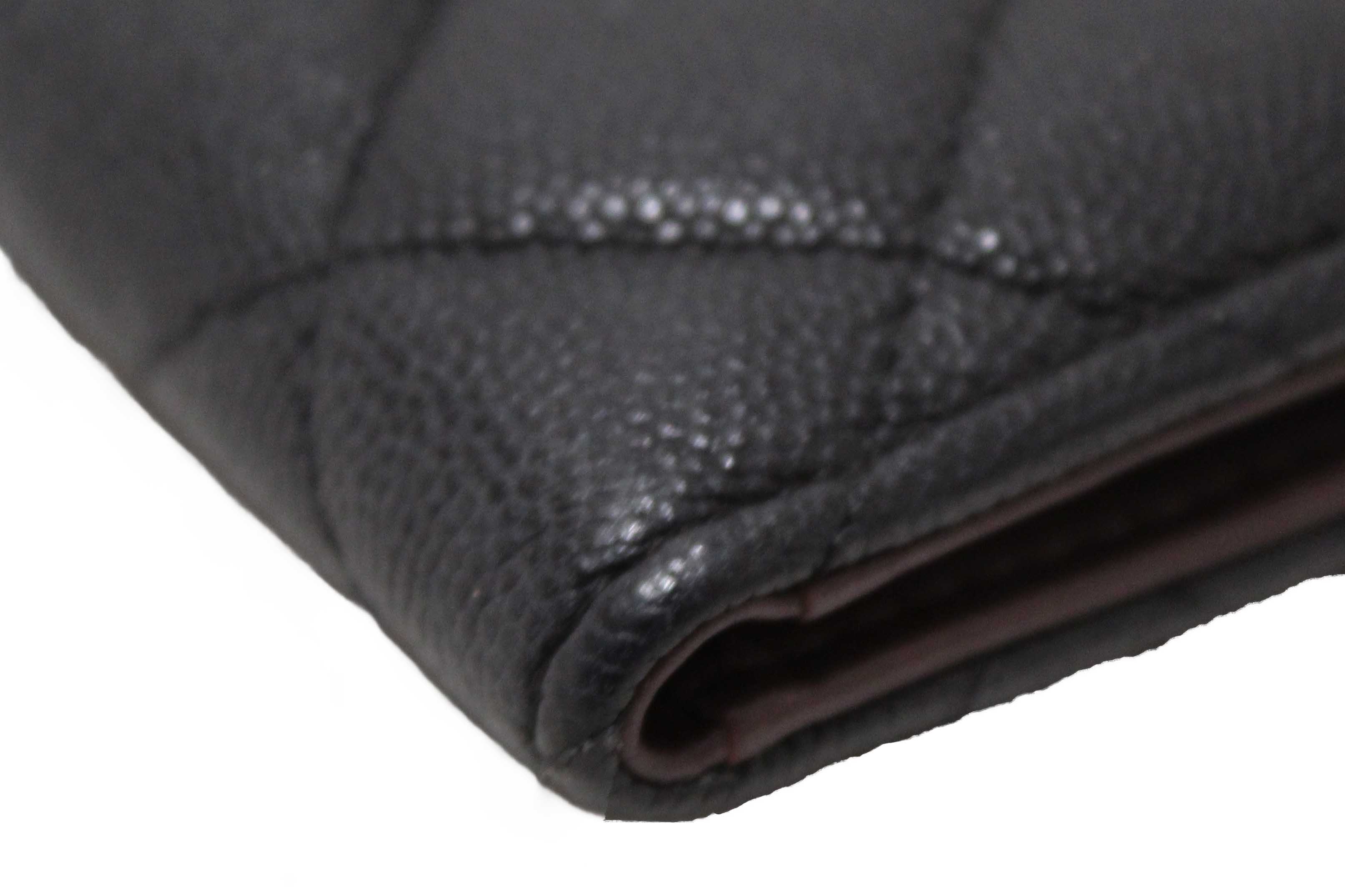 Authentic Chanel Black Quilted Caviar Double Zip Mini French Wallet