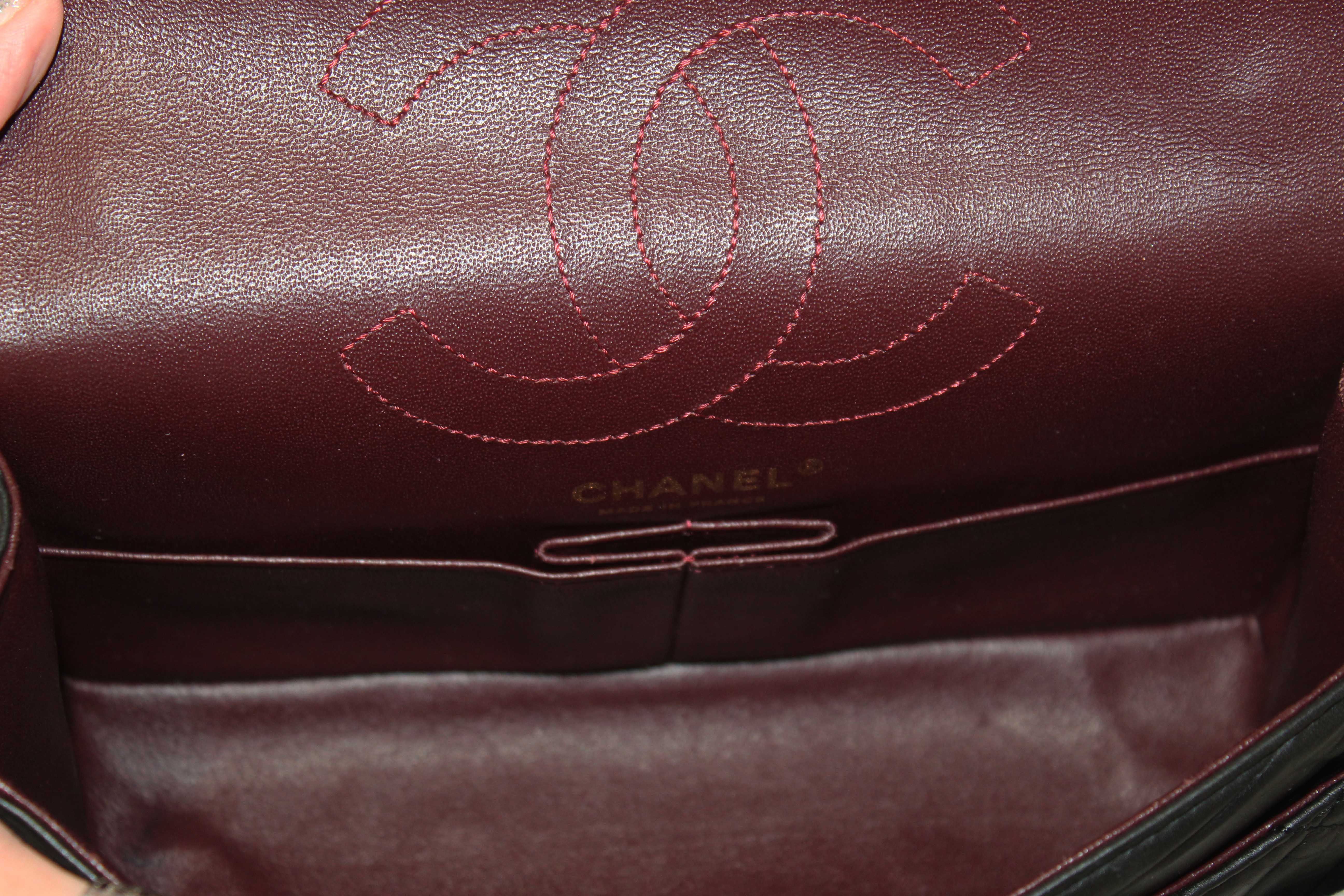 Authentic Chanel Classic Black Aged Calfskin Leather Reissue 2.55 Double Flap Bag