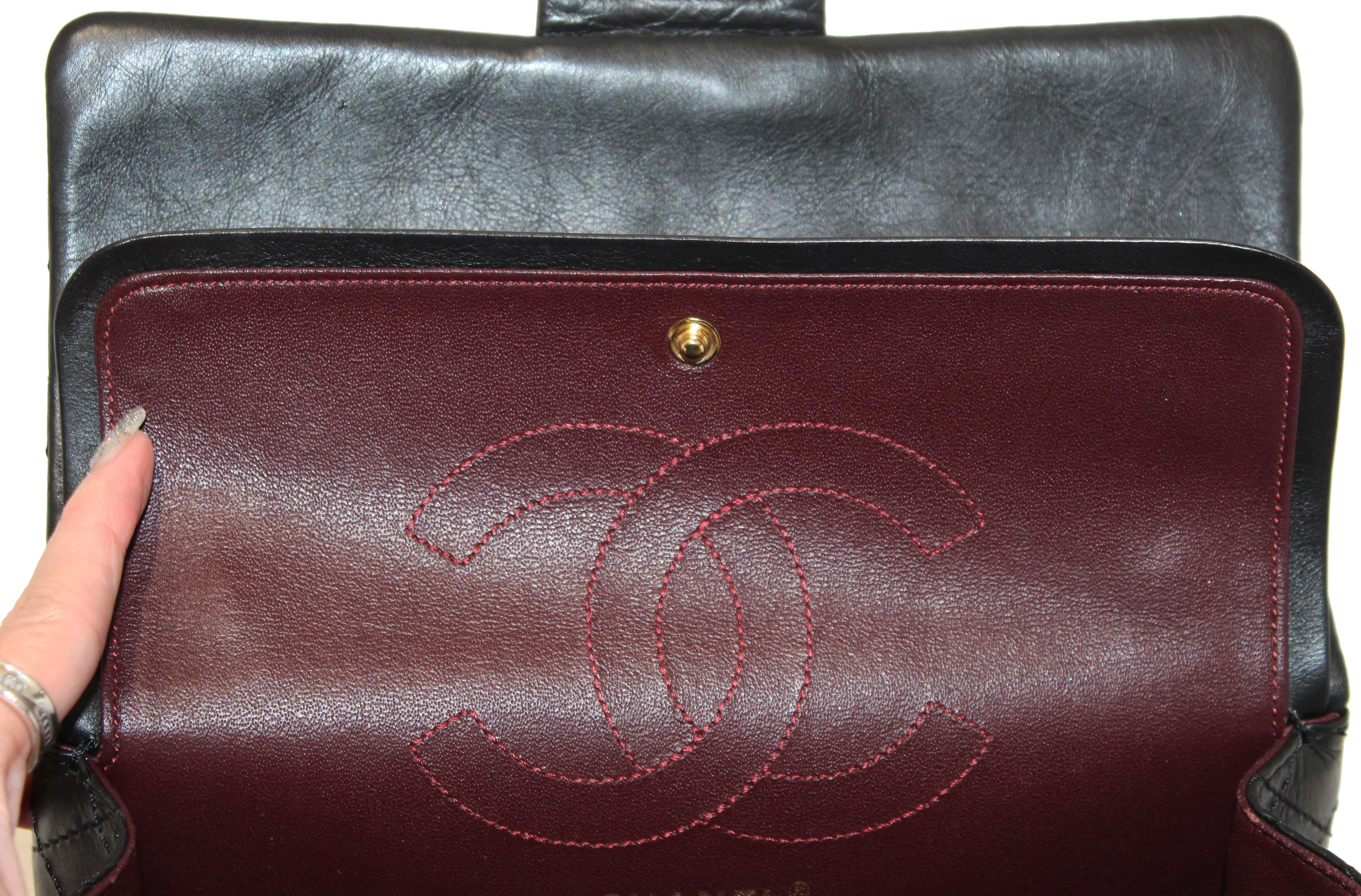 Authentic Chanel Classic Black Aged Calfskin Leather Reissue 2.55 Double Flap Bag