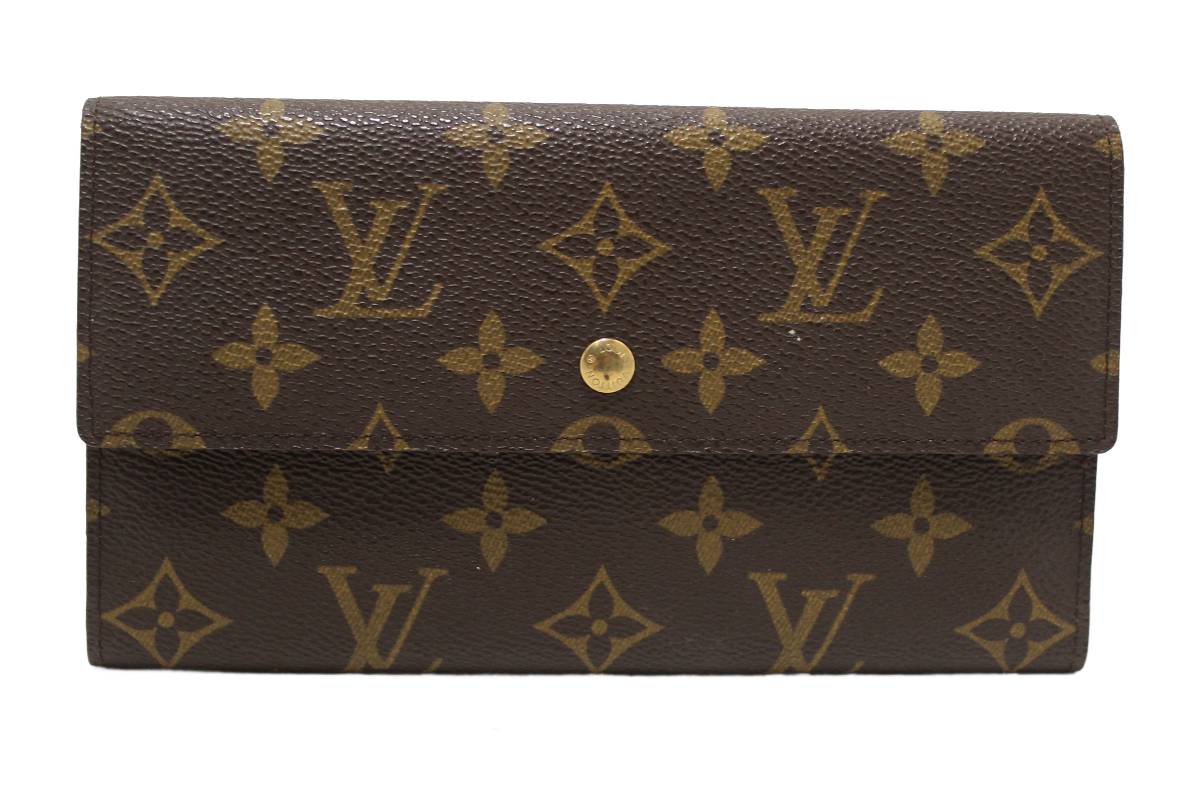 Authentic Louis Vuitton Vintage Classic Monogram Canvas PTI Long Flap Wallet