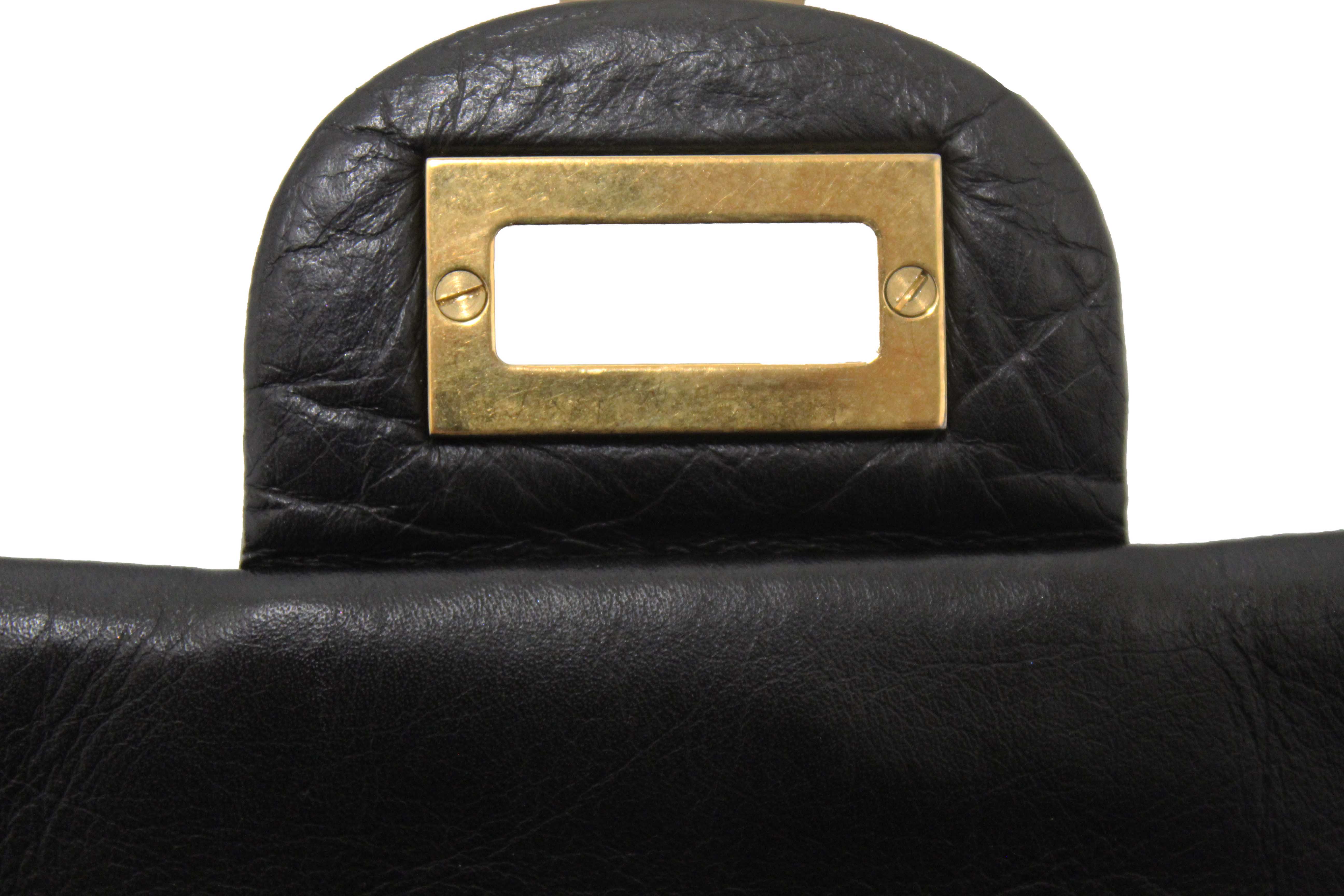 Authentic Chanel Classic Black Aged Calfskin Leather Reissue 2.55 Double Flap Bag