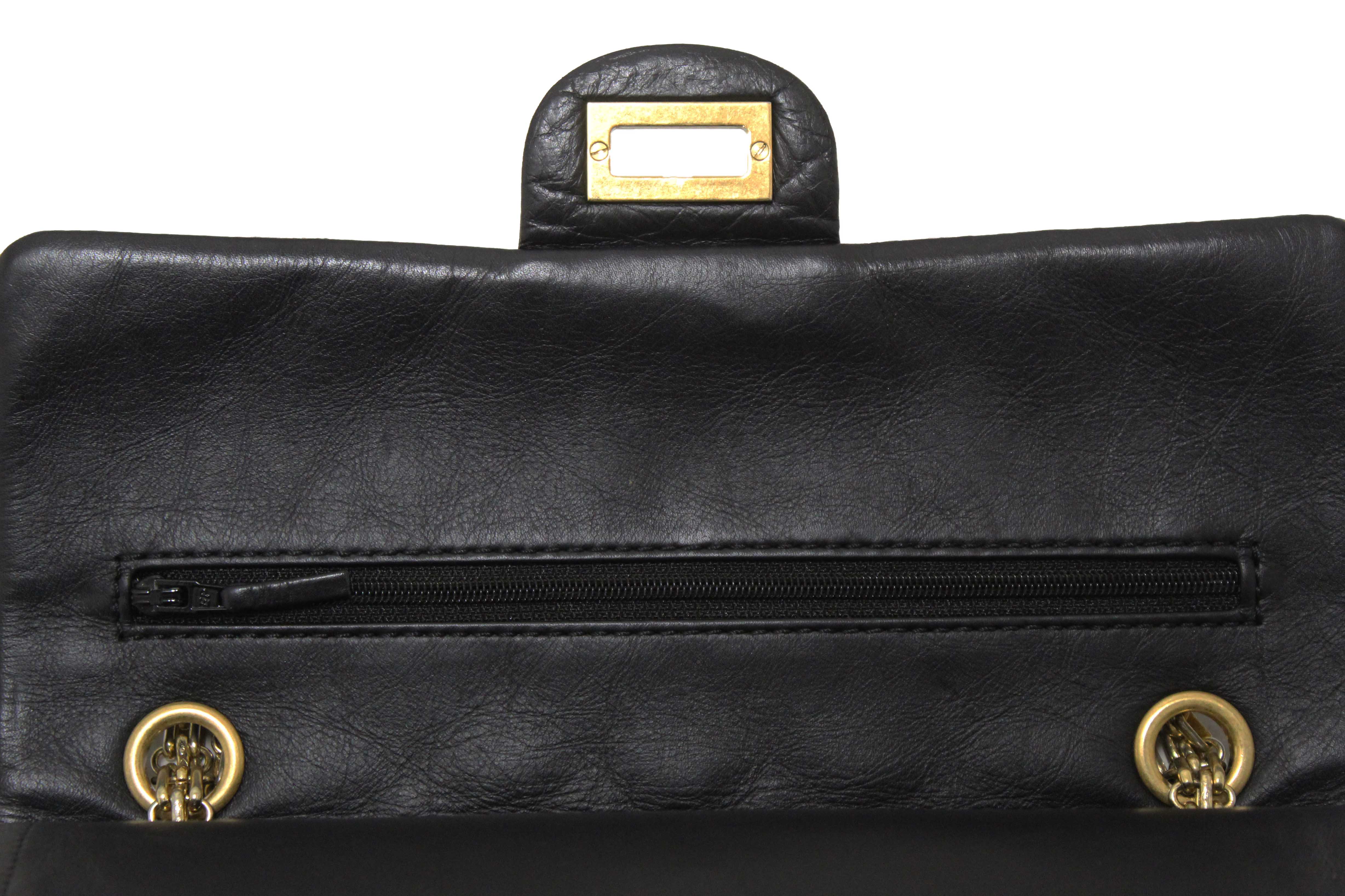 Authentic Chanel Classic Black Aged Calfskin Leather Reissue 2.55 Double Flap Bag