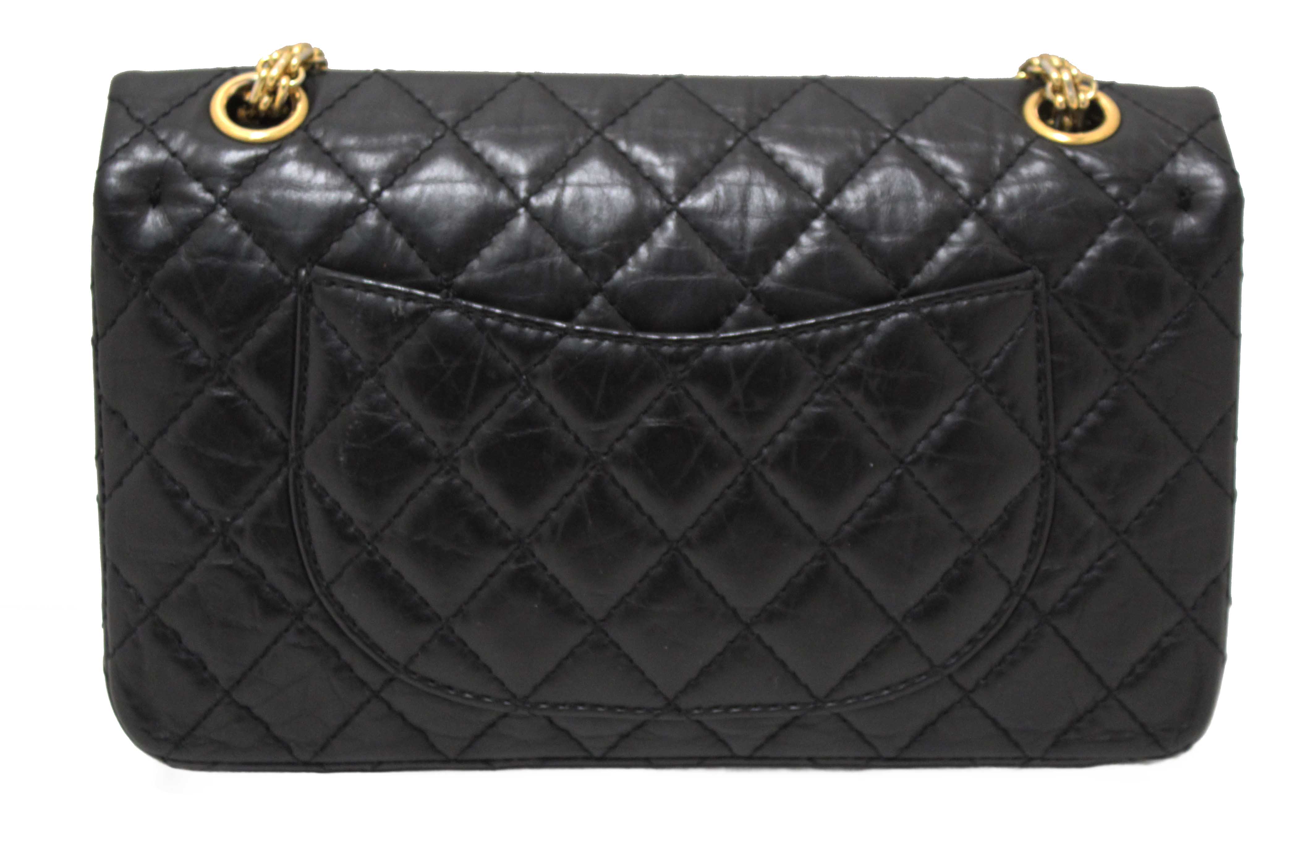 Authentic Chanel Classic Black Aged Calfskin Leather Reissue 2.55 Double Flap Bag