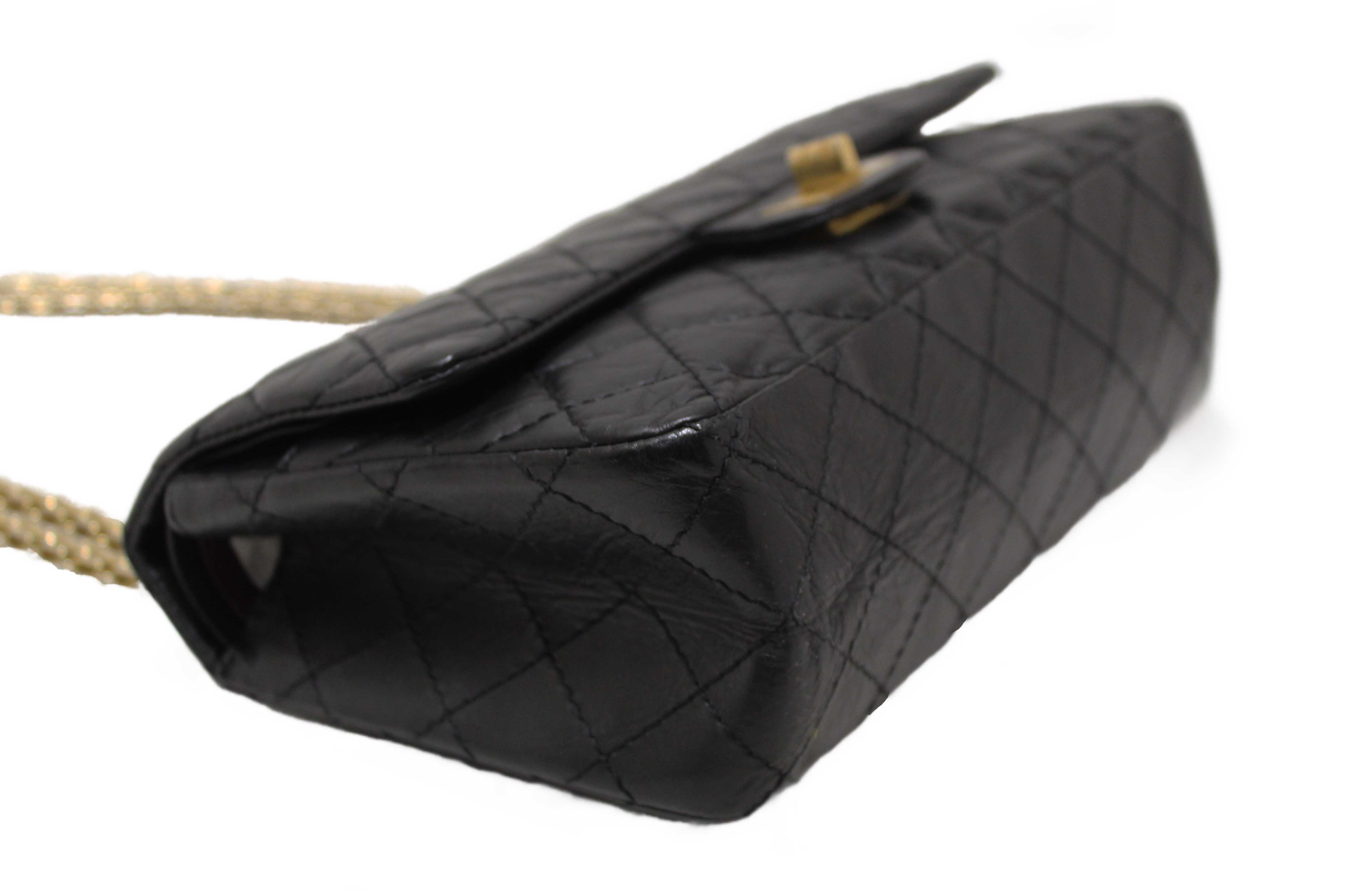 Authentic Chanel Classic Black Aged Calfskin Leather Reissue 2.55 Double Flap Bag