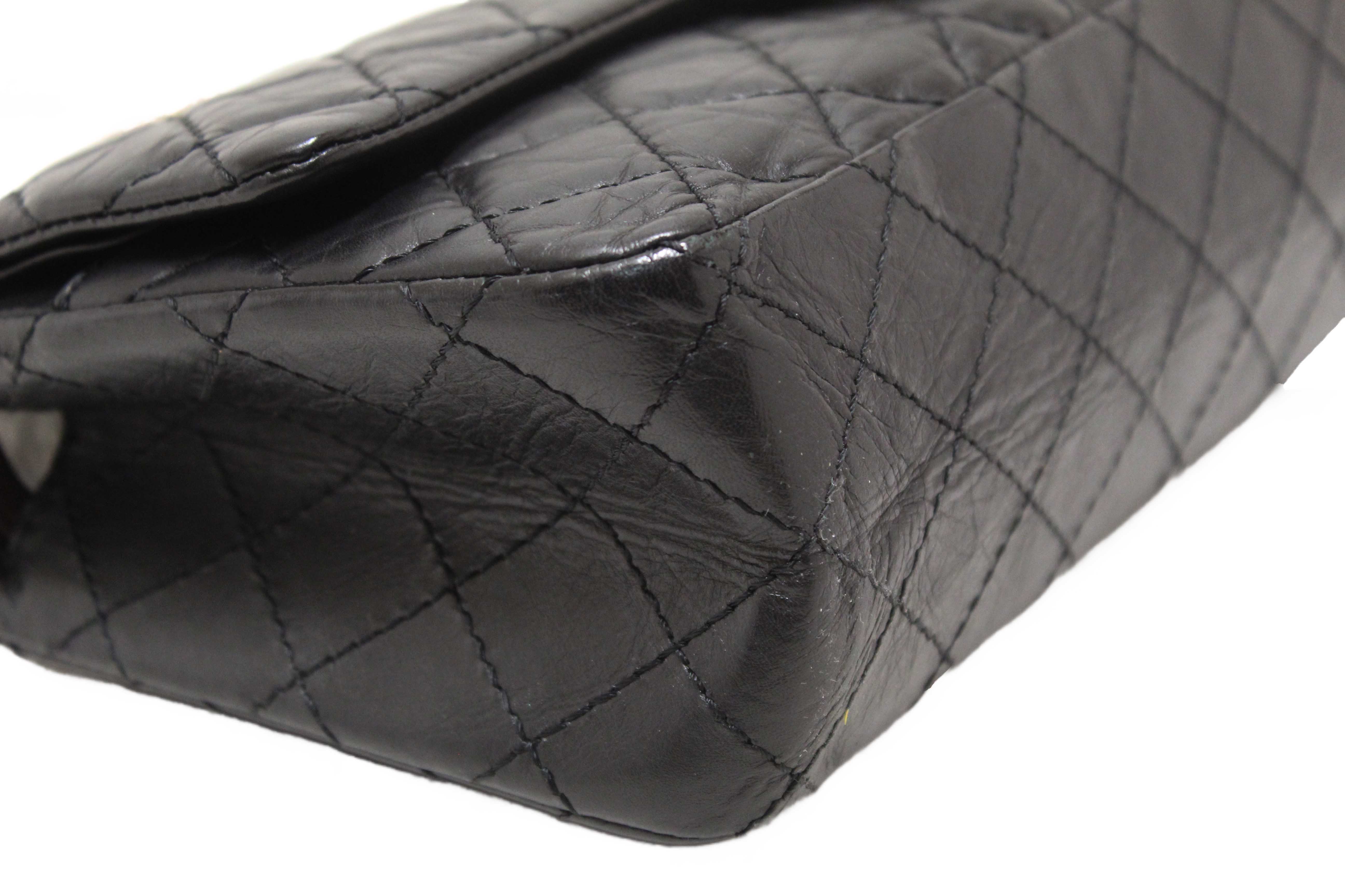 Authentic Chanel Classic Black Aged Calfskin Leather Reissue 2.55 Double Flap Bag