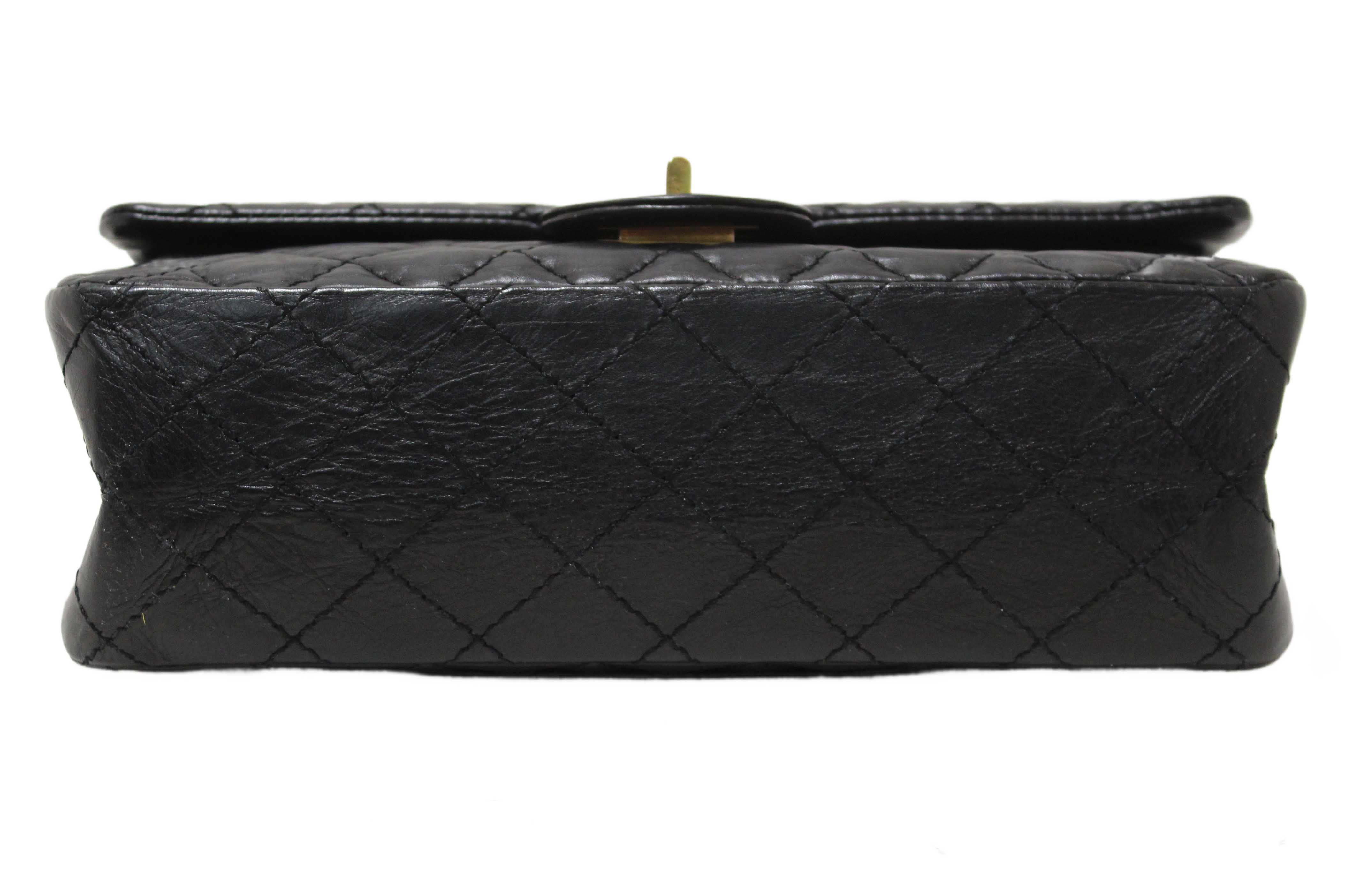 Authentic Chanel Classic Black Aged Calfskin Leather Reissue 2.55 Double Flap Bag