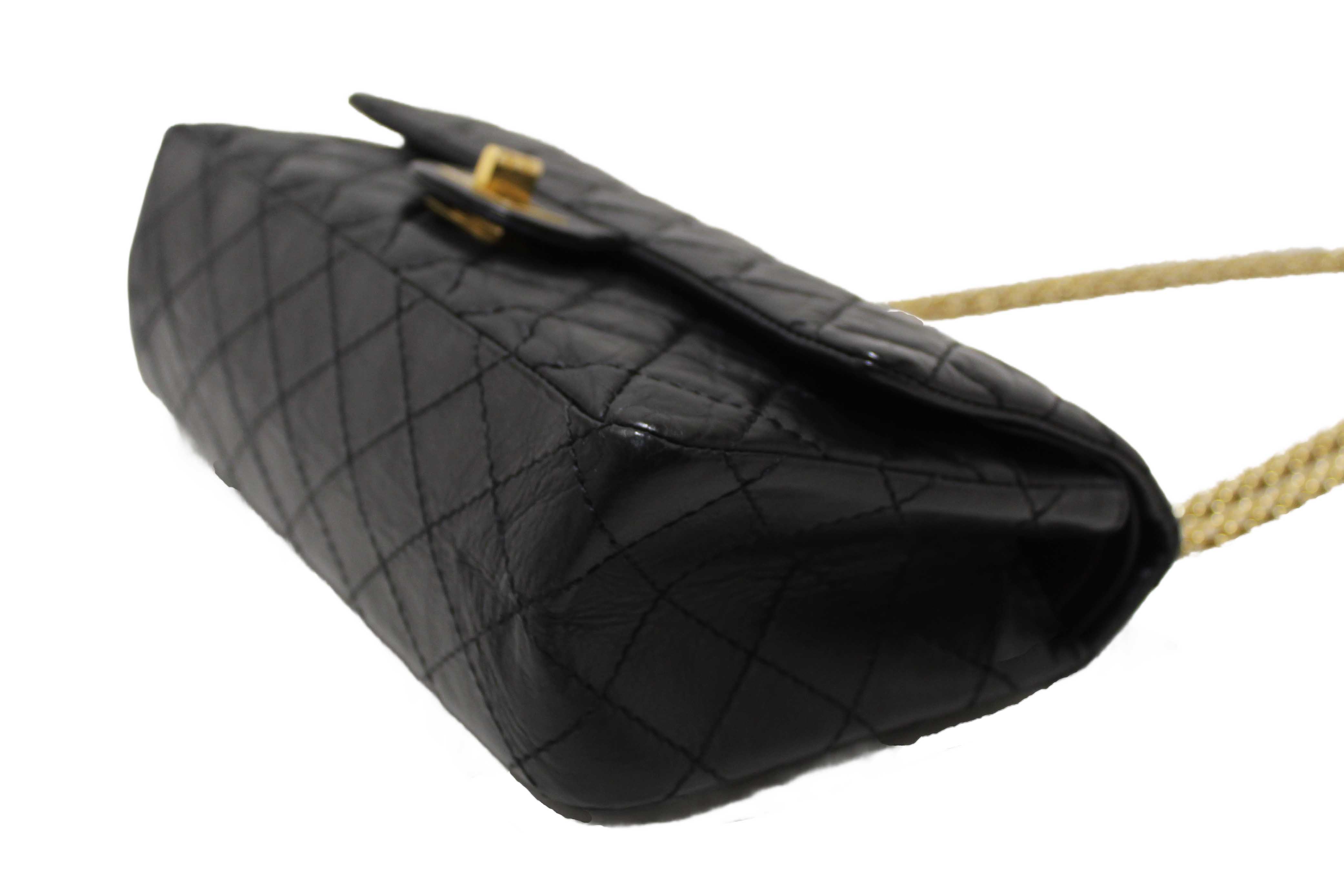 Authentic Chanel Classic Black Aged Calfskin Leather Reissue 2.55 Double Flap Bag