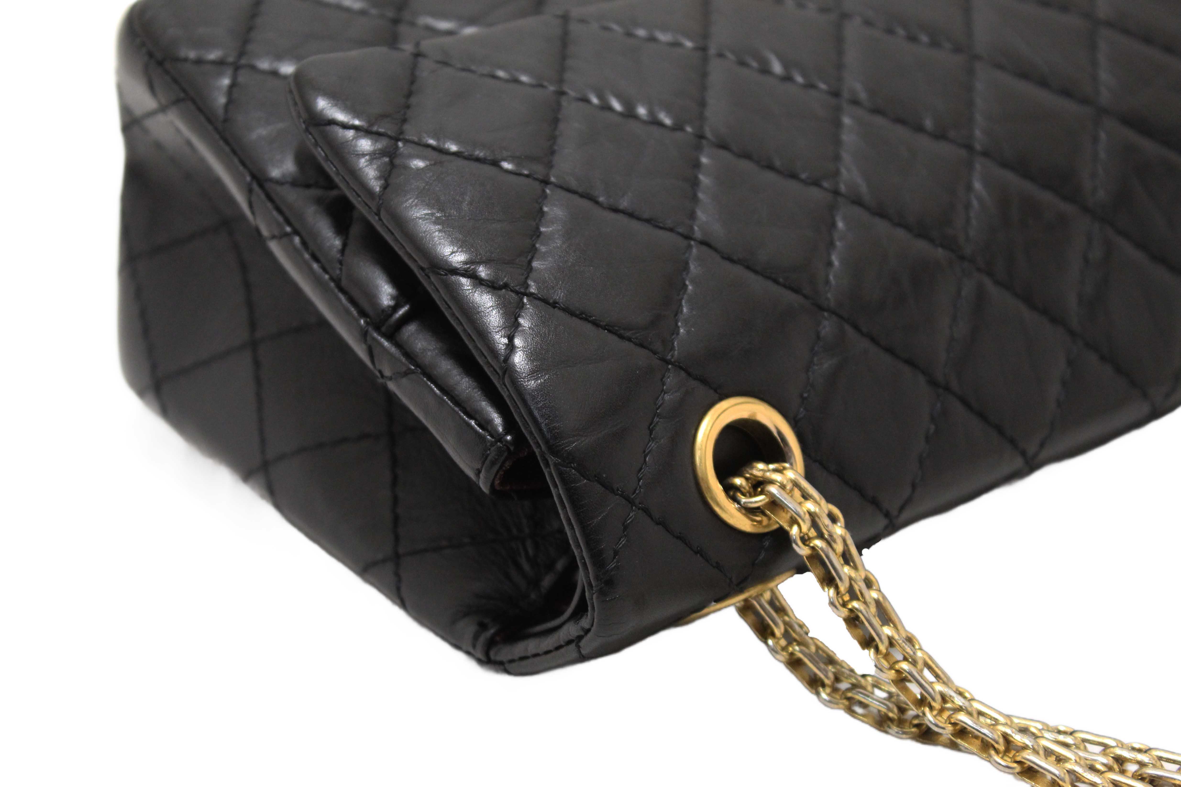 Authentic Chanel Classic Black Aged Calfskin Leather Reissue 2.55 Double Flap Bag