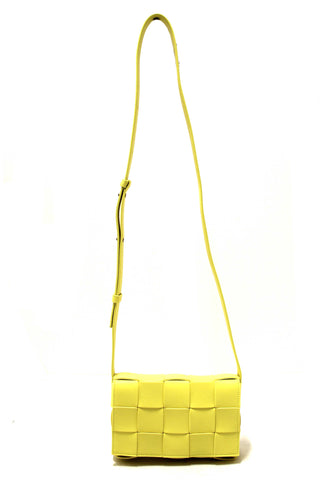 Authentic Bottega Veneta Yellow Intreccio Lambskin Leather Small Cassette Crossbody Bag