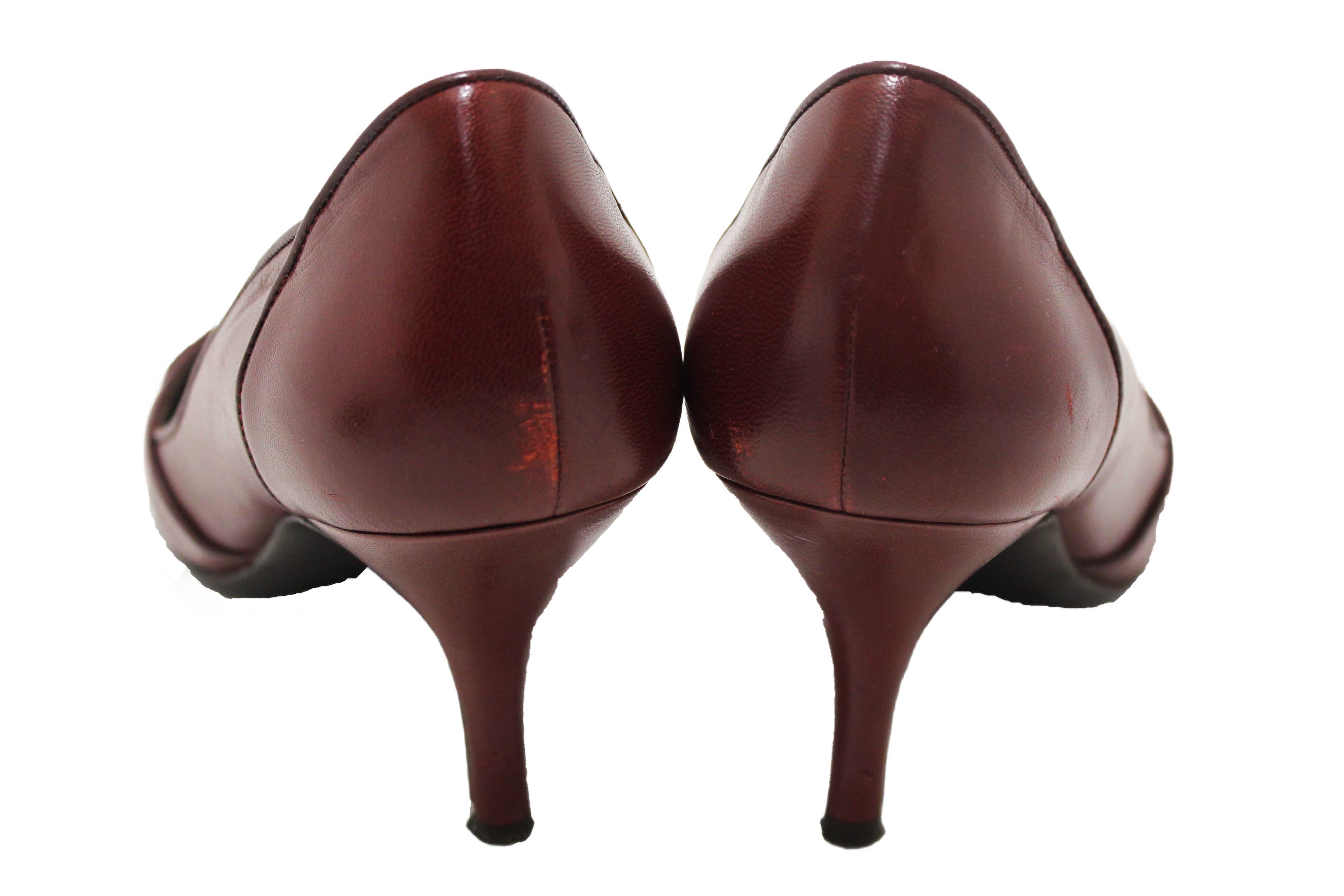 Authentic Salvatore Ferragamo Burgandy Leather Matilde Pointed Pumps Size 7C