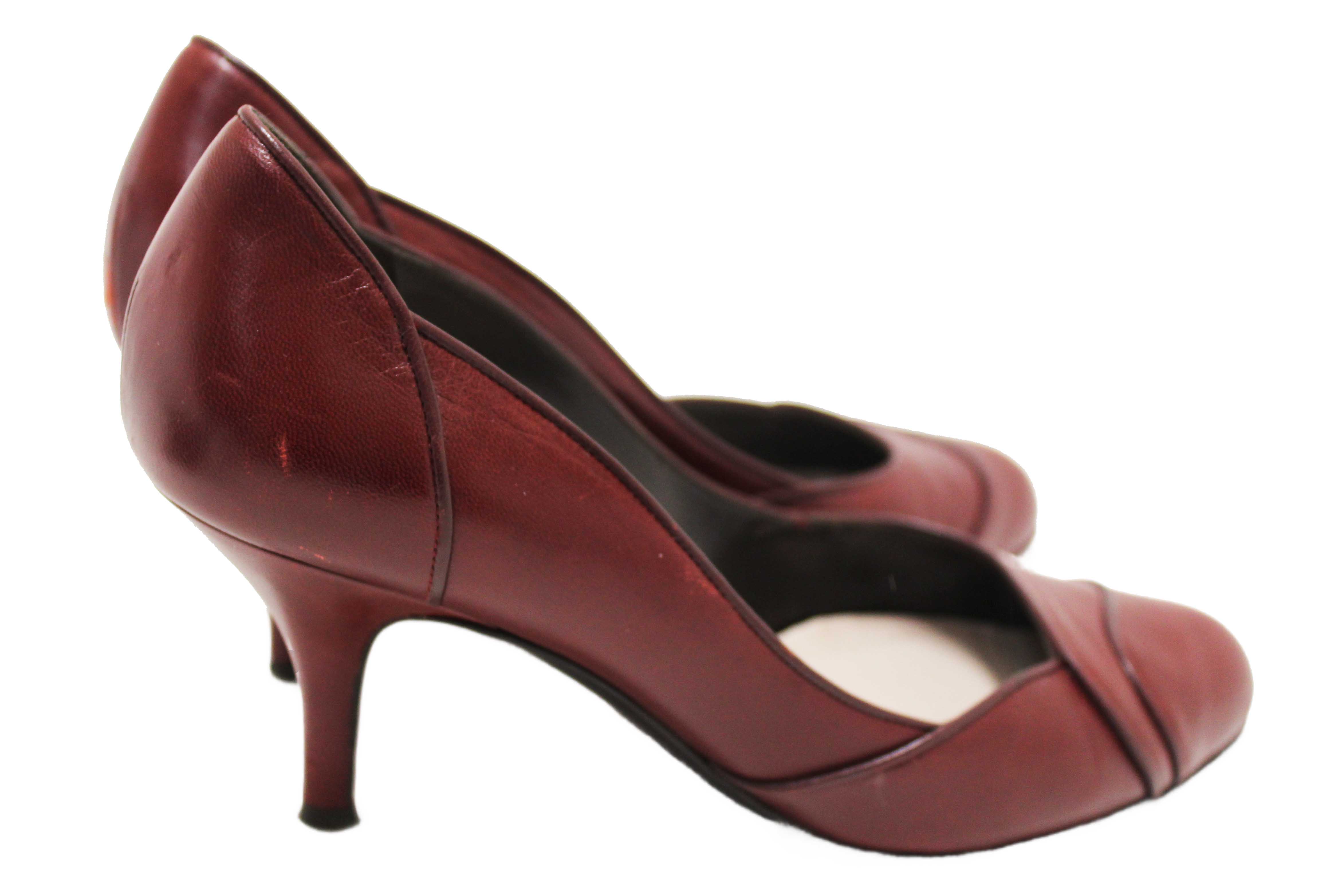 Authentic Salvatore Ferragamo Burgandy Leather Matilde Pointed Pumps Size 7C
