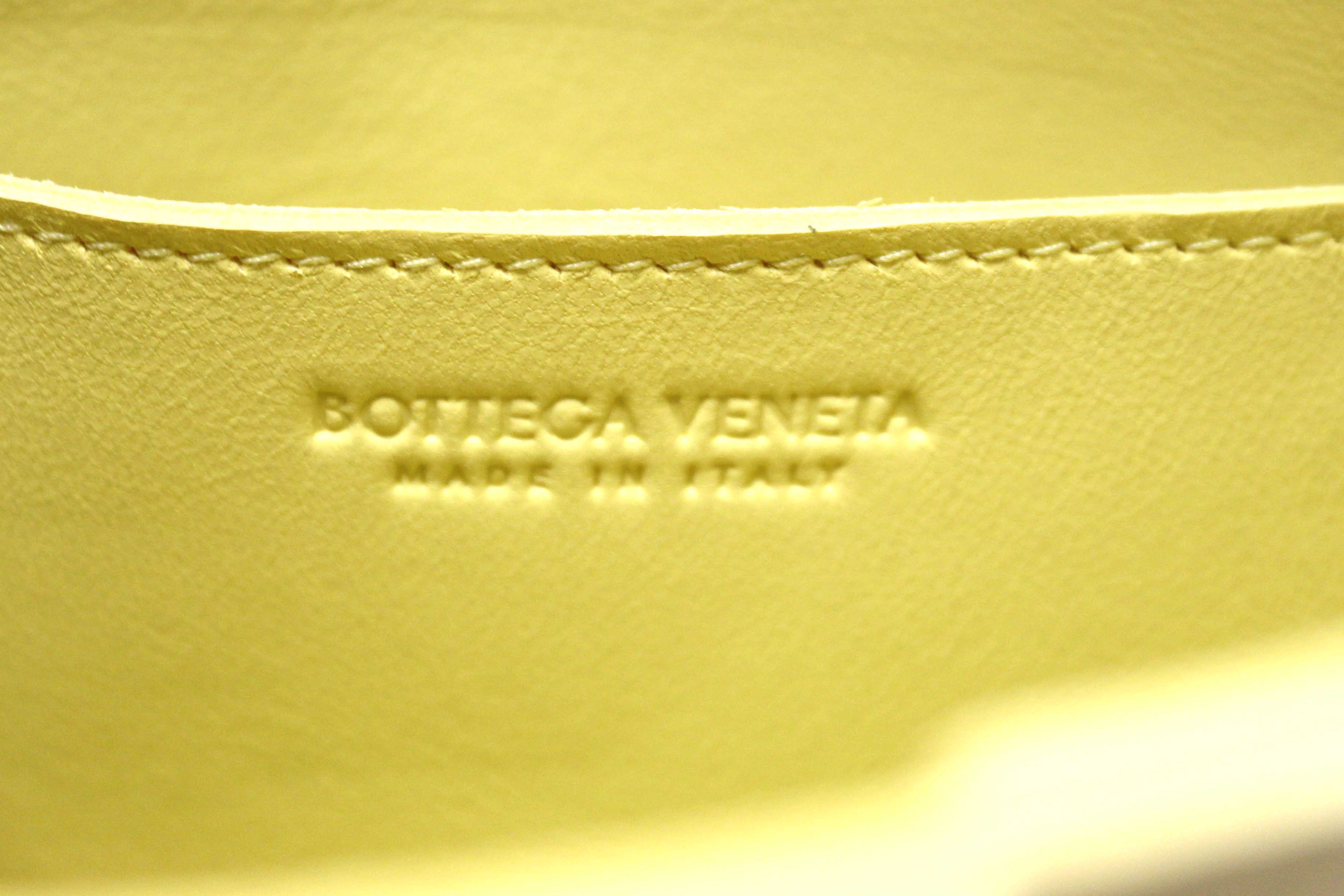 Authentic Bottega Veneta Yellow Intreccio Lambskin Leather Small Cassette Crossbody Bag