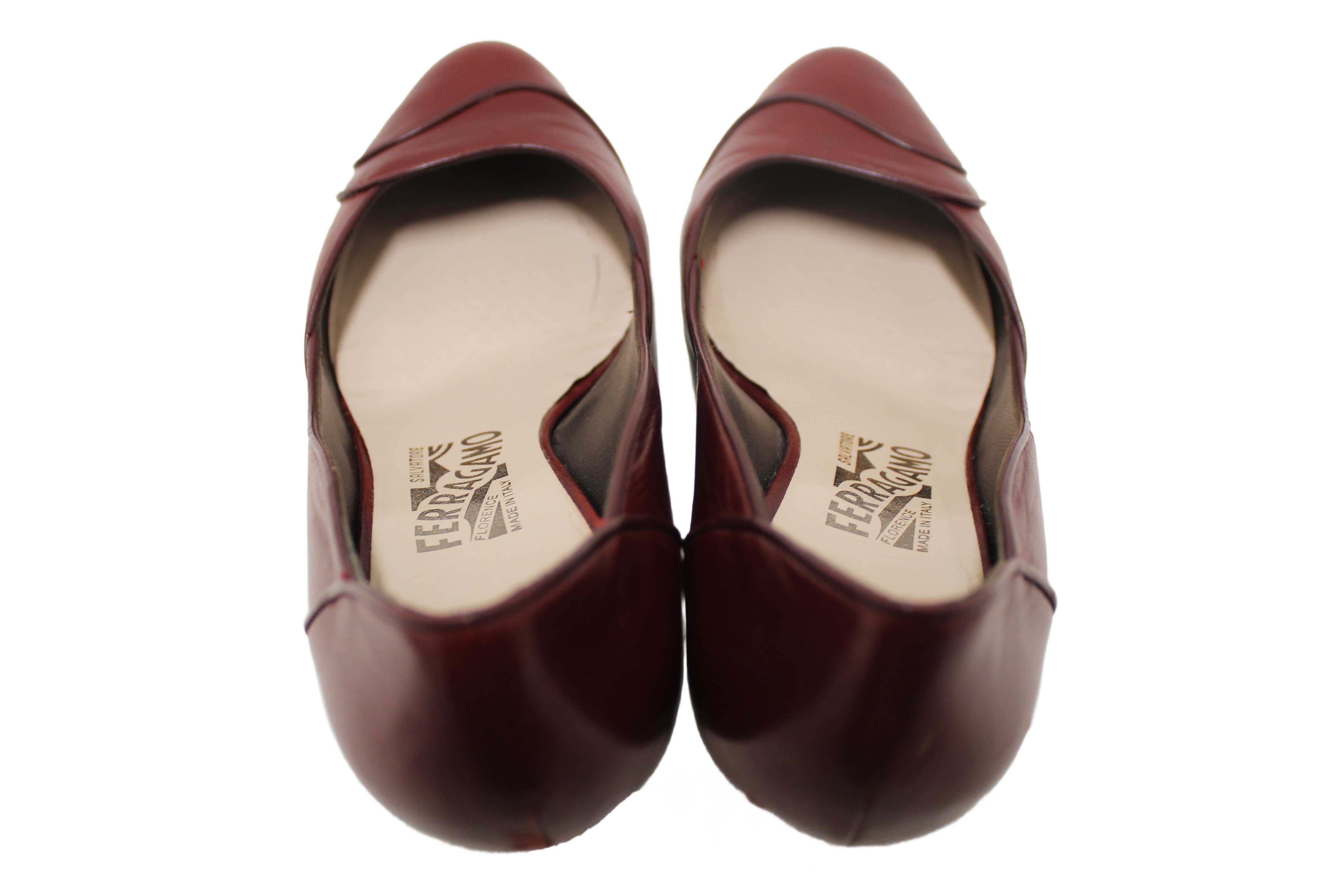 Authentic Salvatore Ferragamo Burgandy Leather Matilde Pointed Pumps Size 7C