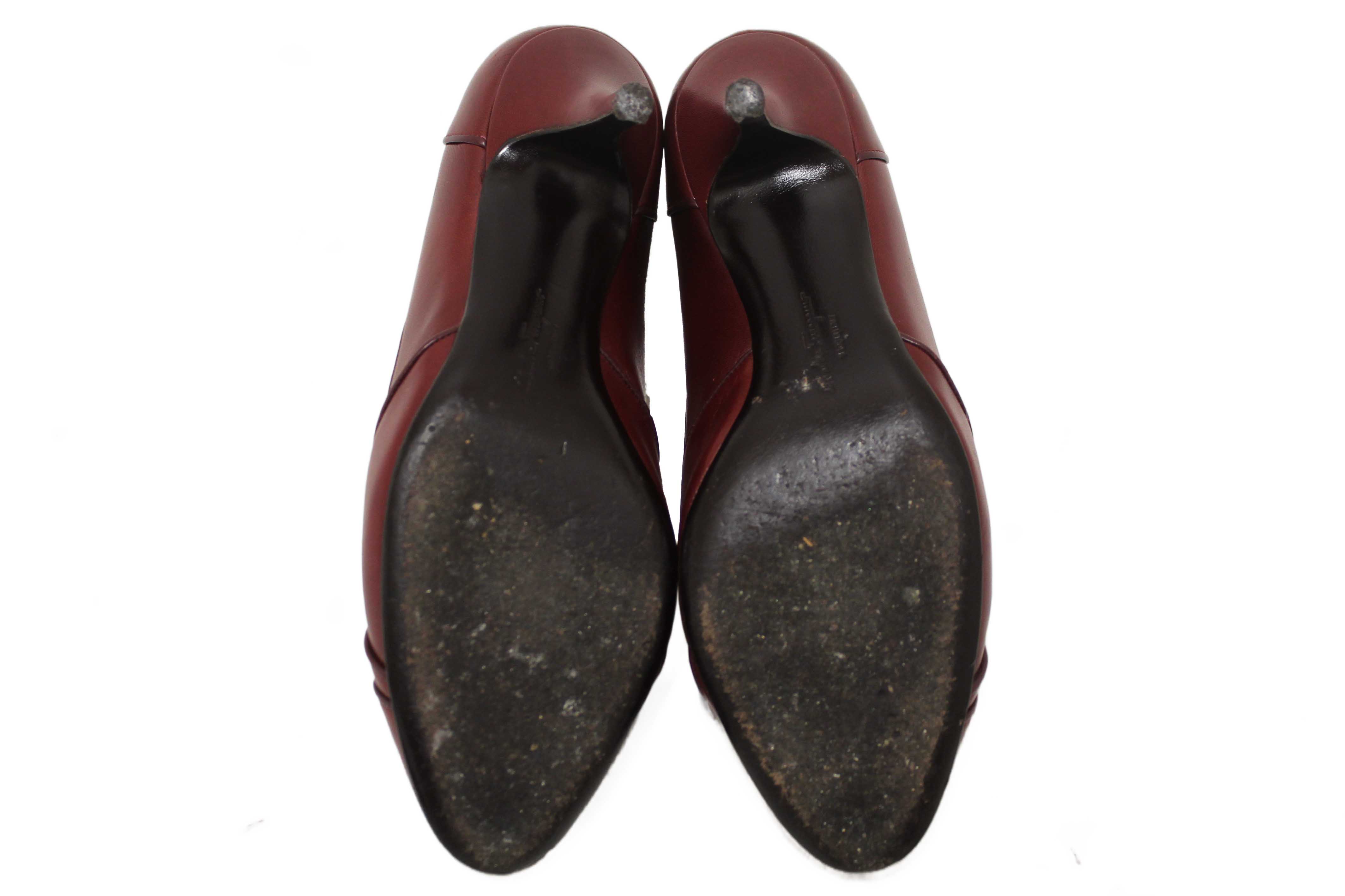 Authentic Salvatore Ferragamo Burgandy Leather Matilde Pointed Pumps Size 7C