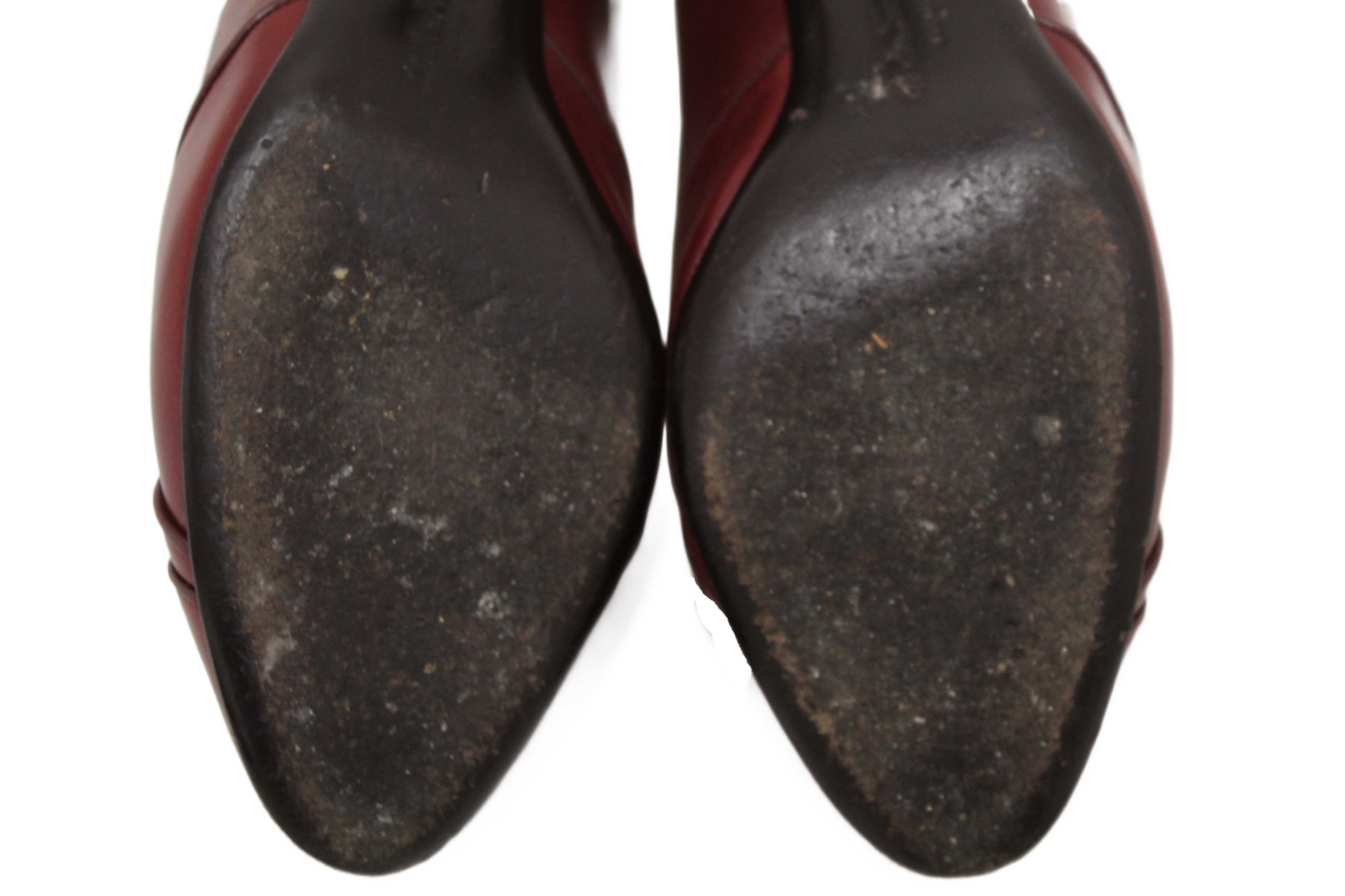 Authentic Salvatore Ferragamo Burgandy Leather Matilde Pointed Pumps Size 7C