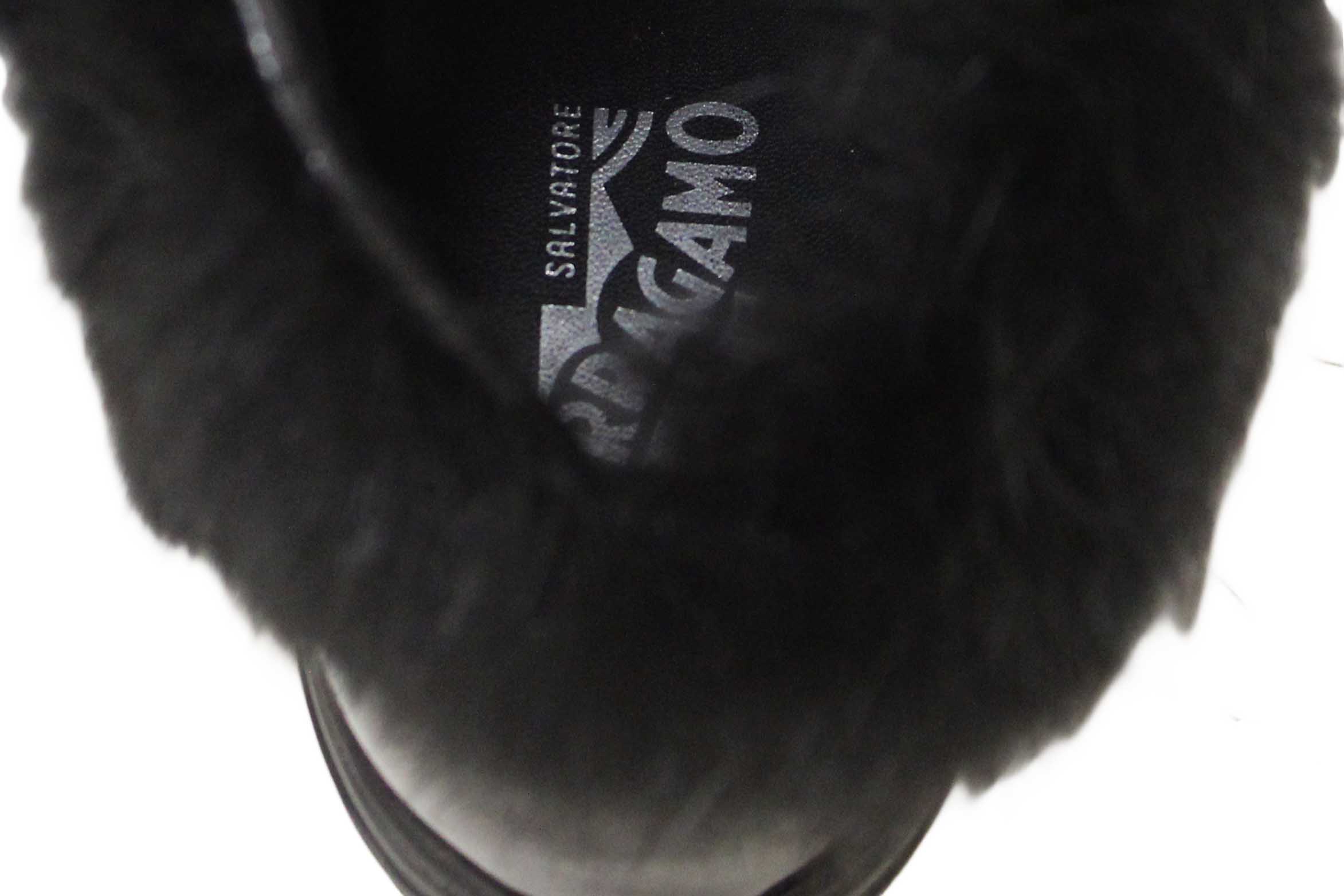 Authentic Salvatore Ferragamo Black Leather Nisia Wint Fur Trim Sneakers Size 37