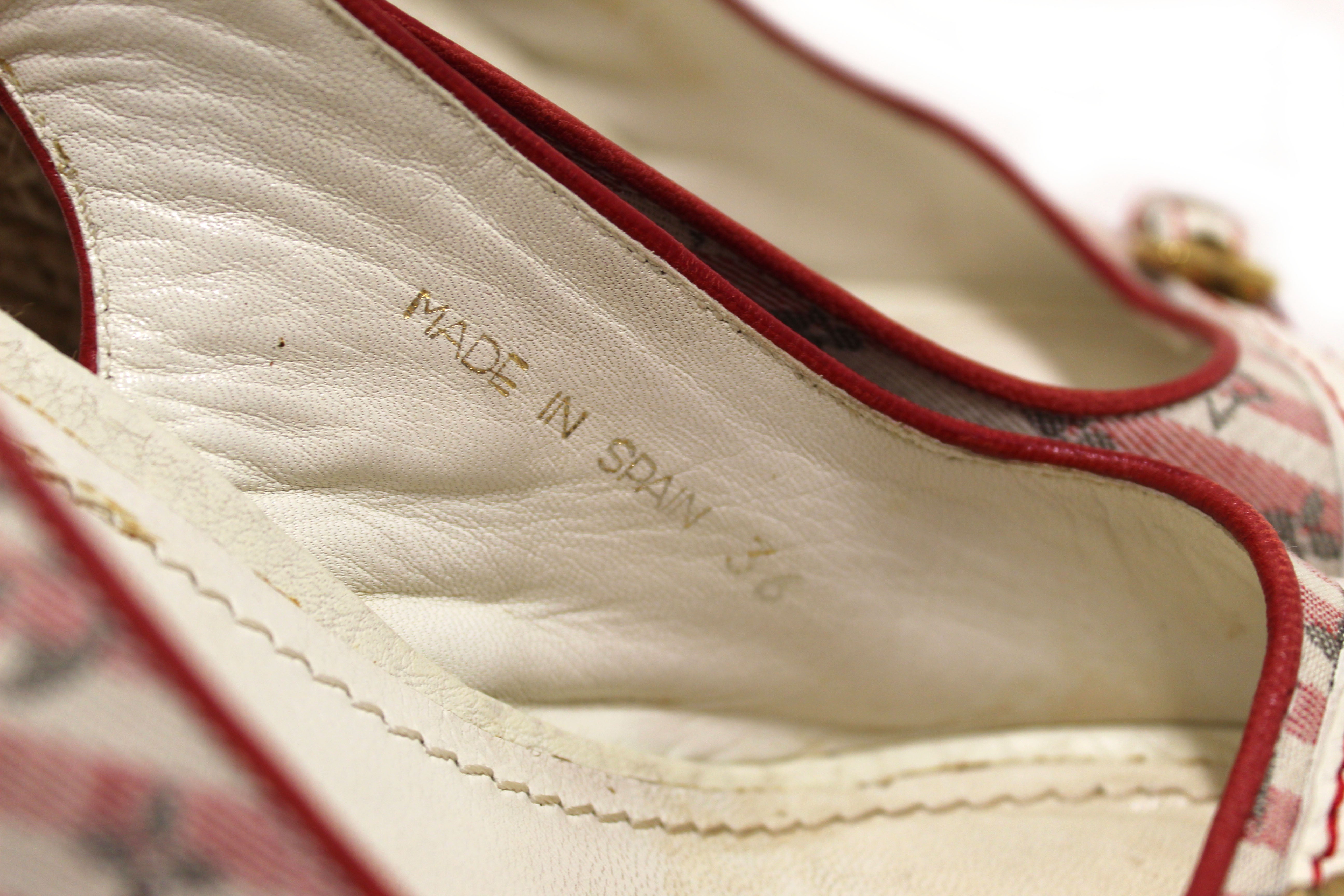 Authentic Louis Vuitton Red Mini Lin Croisette Anemone Wedges Sandals Size 36