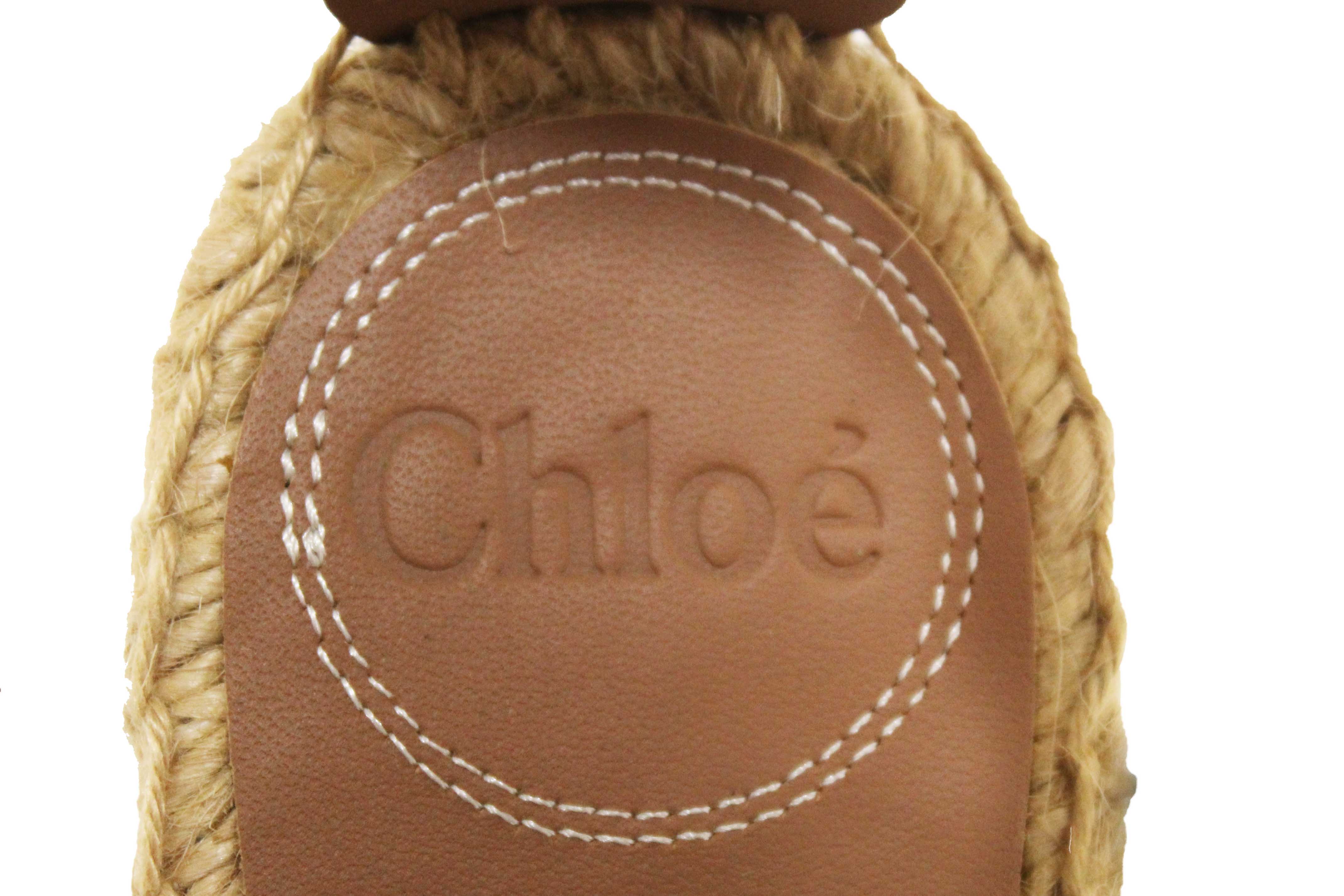 Authentic Chloe Black Nubuck Leather Lauren Wedge Espadrille Sandal Shoes Size 37