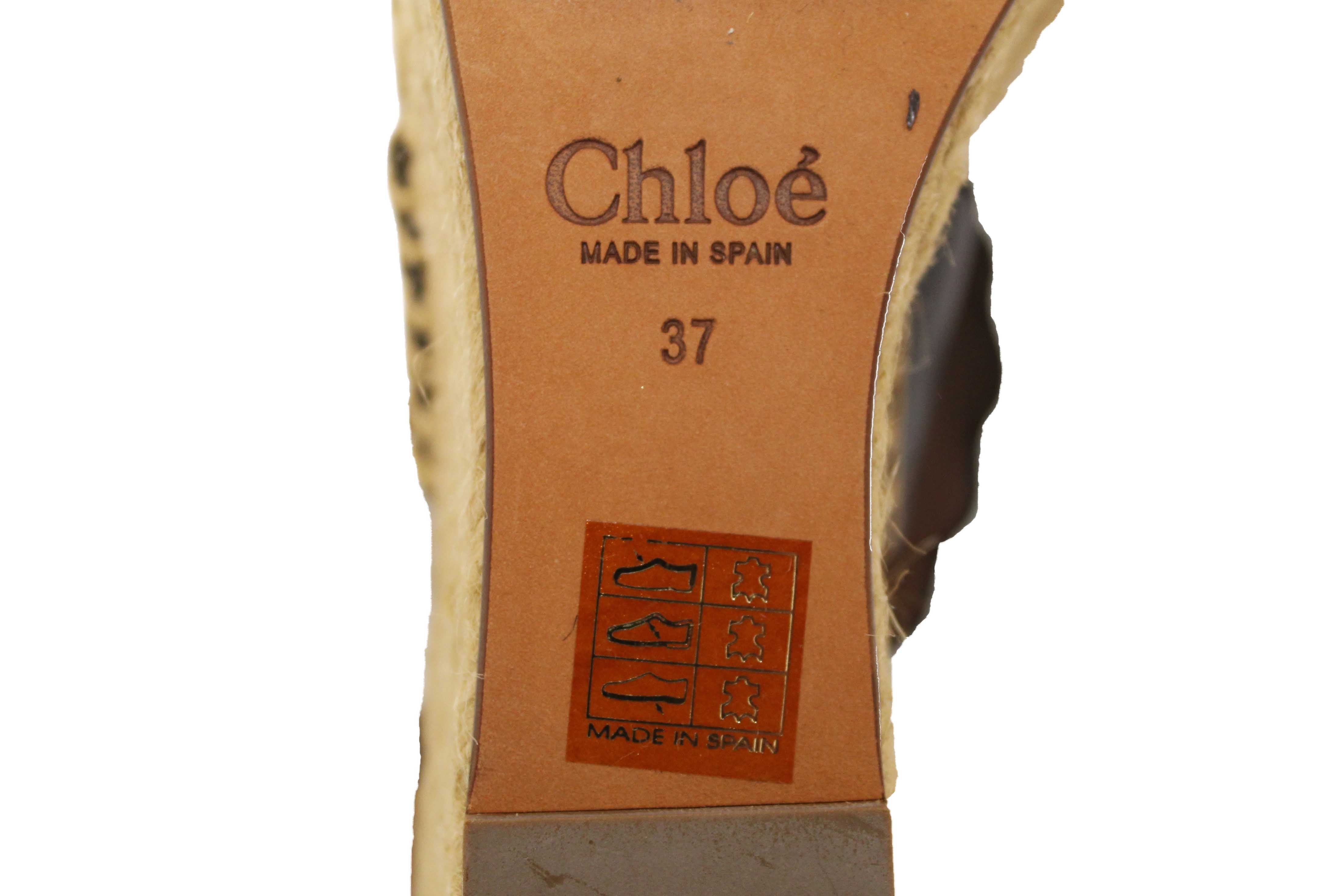 Authentic Chloe Black Nubuck Leather Lauren Wedge Espadrille Sandal Shoes Size 37