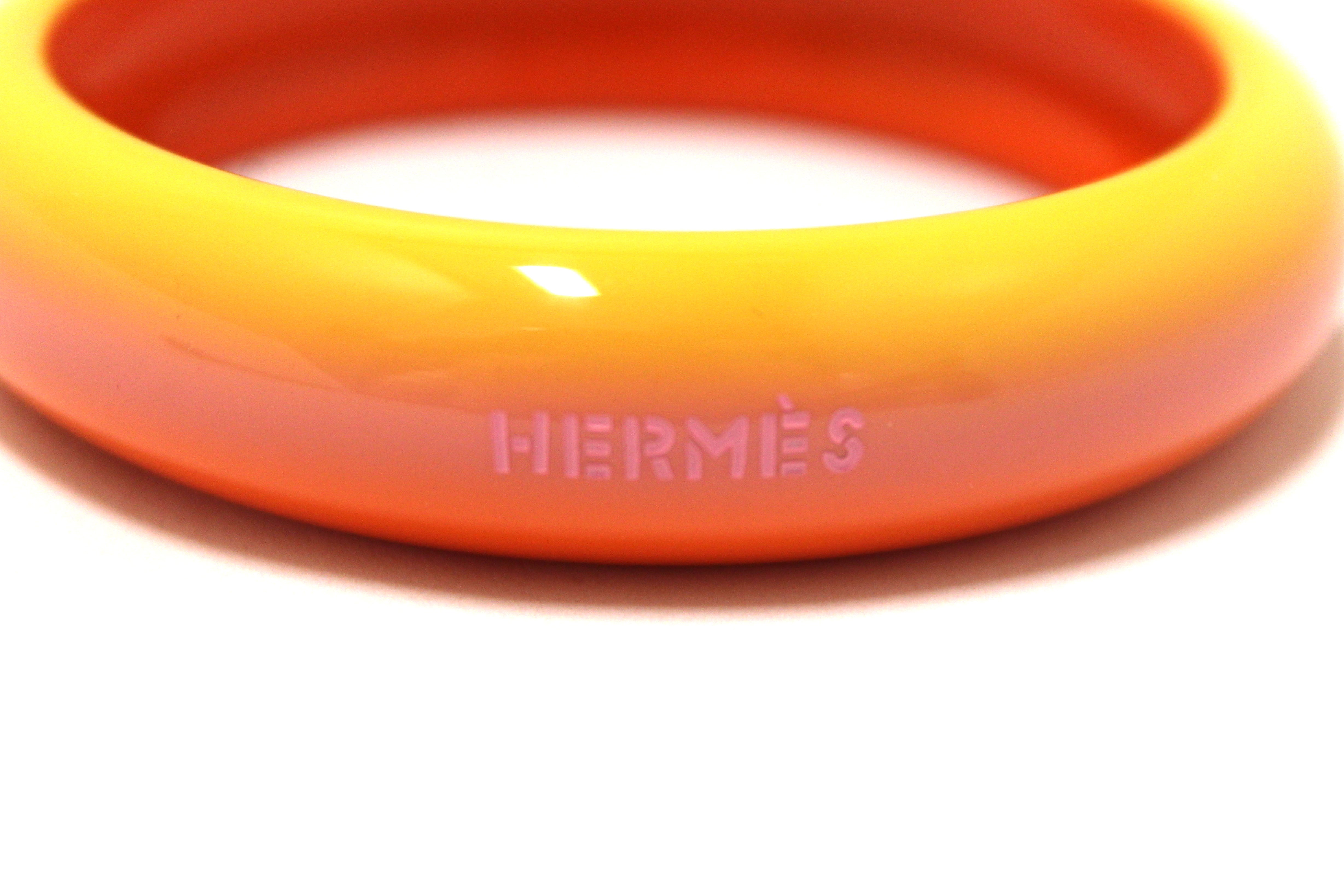 Authentic Hermes Lacquered Wood Fusion Orange Bangle Bracelet