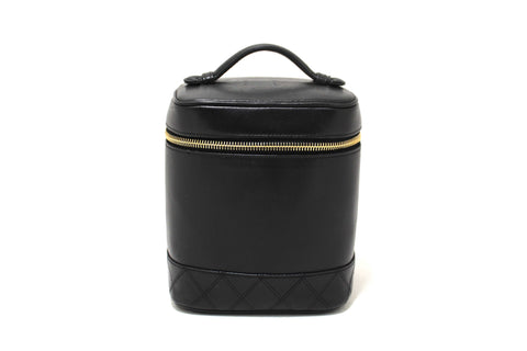 Authentic Chanel Vintage Black Lambskin Leather Vanity Cosmetic Case