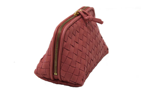 Authentic Bottega Veneta Dusty Pink Intreciciato Leather Cosmetic Pouch
