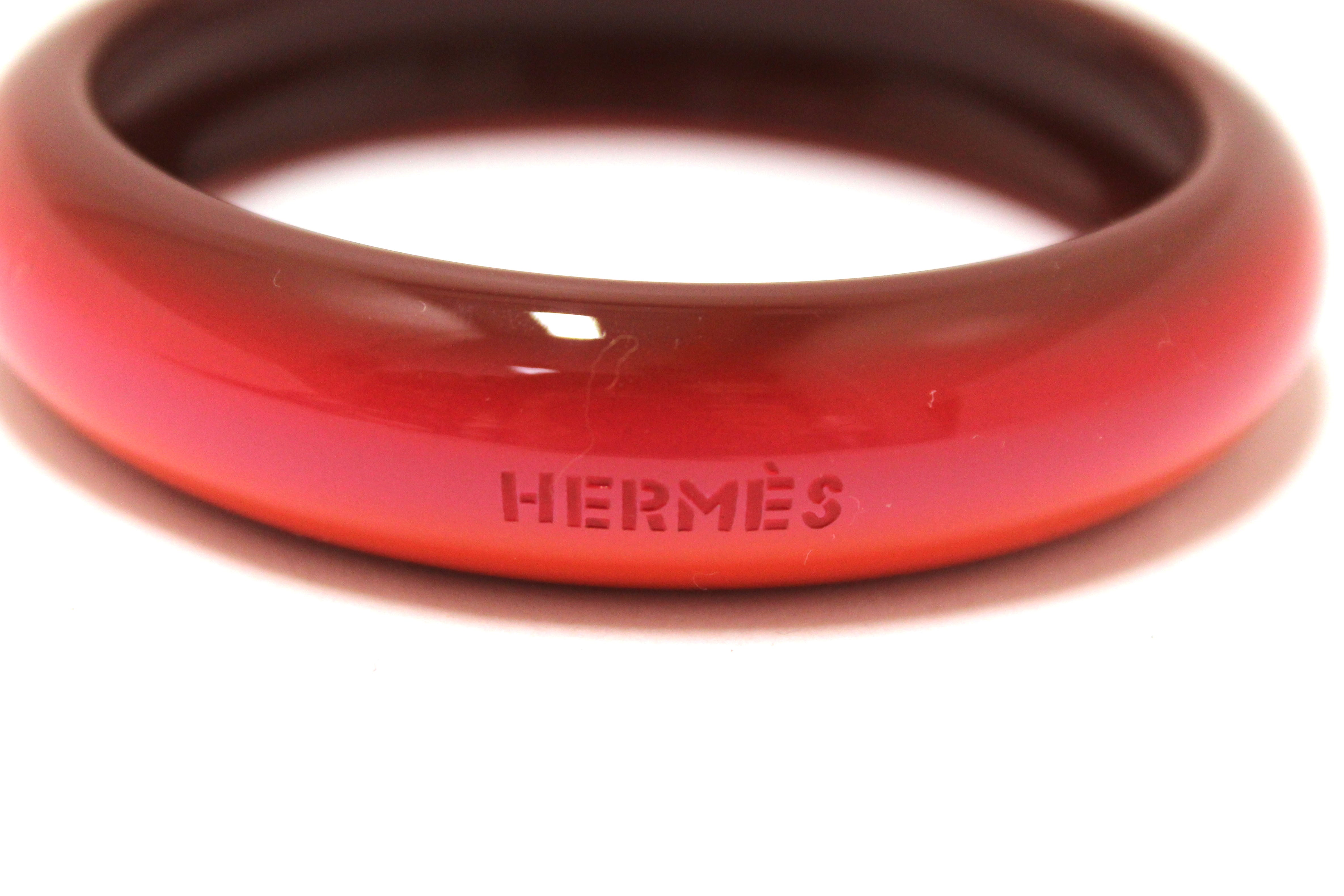 Authentic Hermes Lacquered Wood Fusion Fuchsia Bangle Bracelet