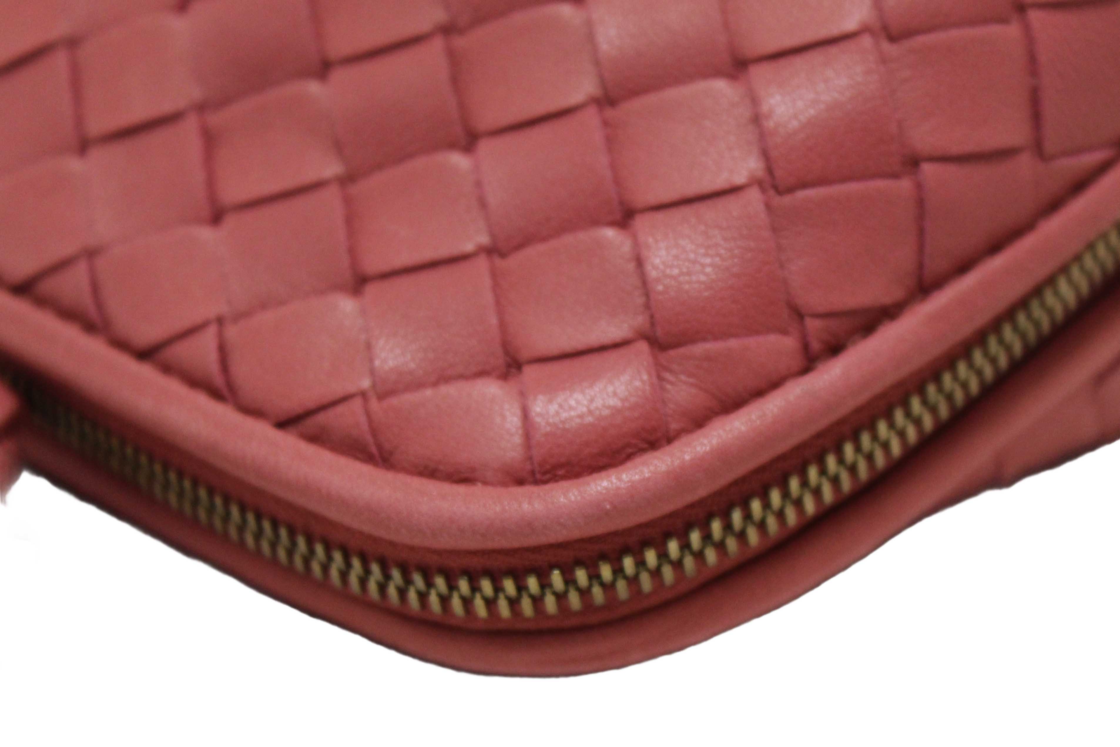 Authentic Bottega Veneta Dusty Pink Intreciciato Leather Cosmetic Pouch