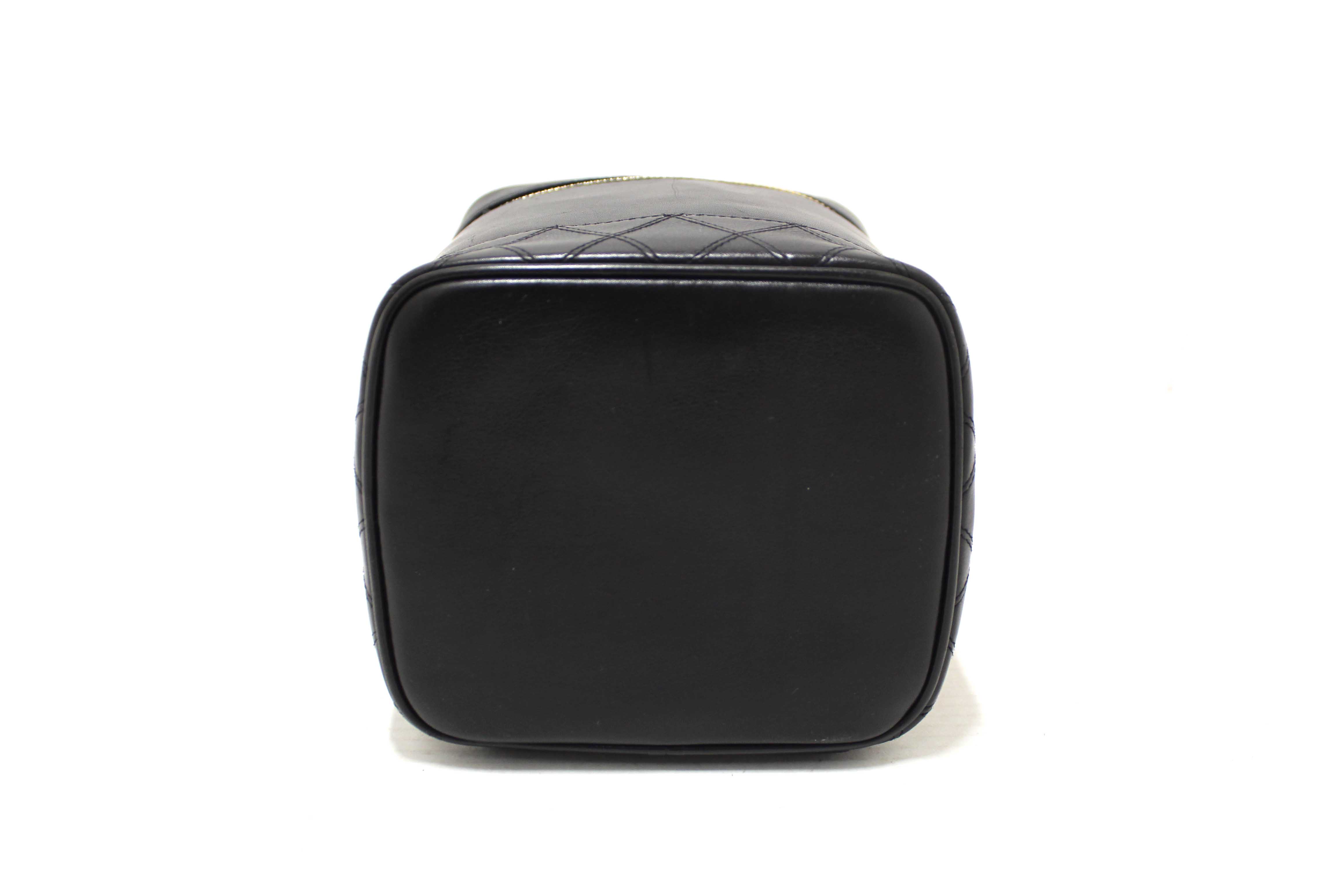 Authentic Chanel Vintage Black Lambskin Leather Vanity Cosmetic Case