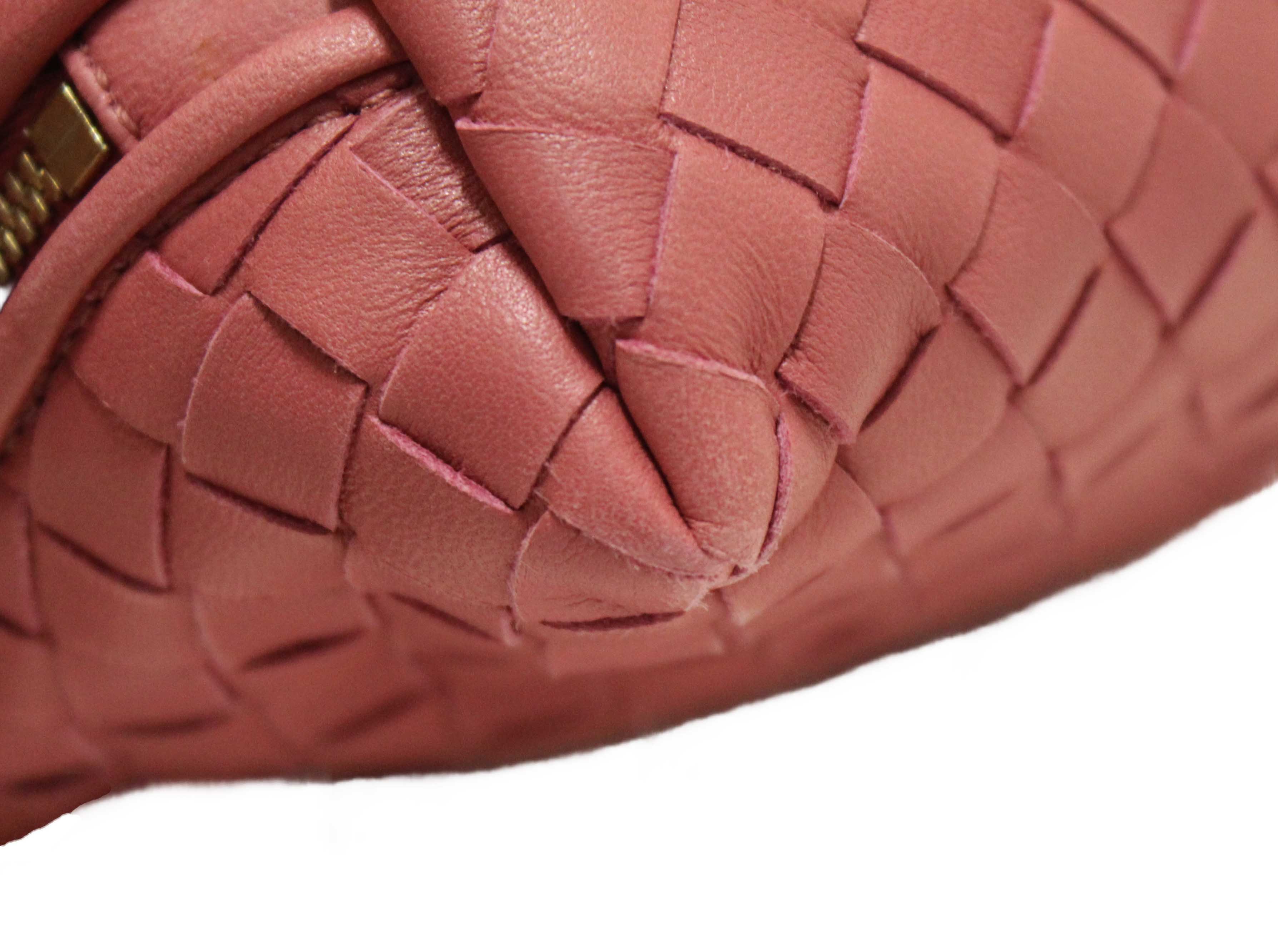 Authentic Bottega Veneta Dusty Pink Intreciciato Leather Cosmetic Pouch