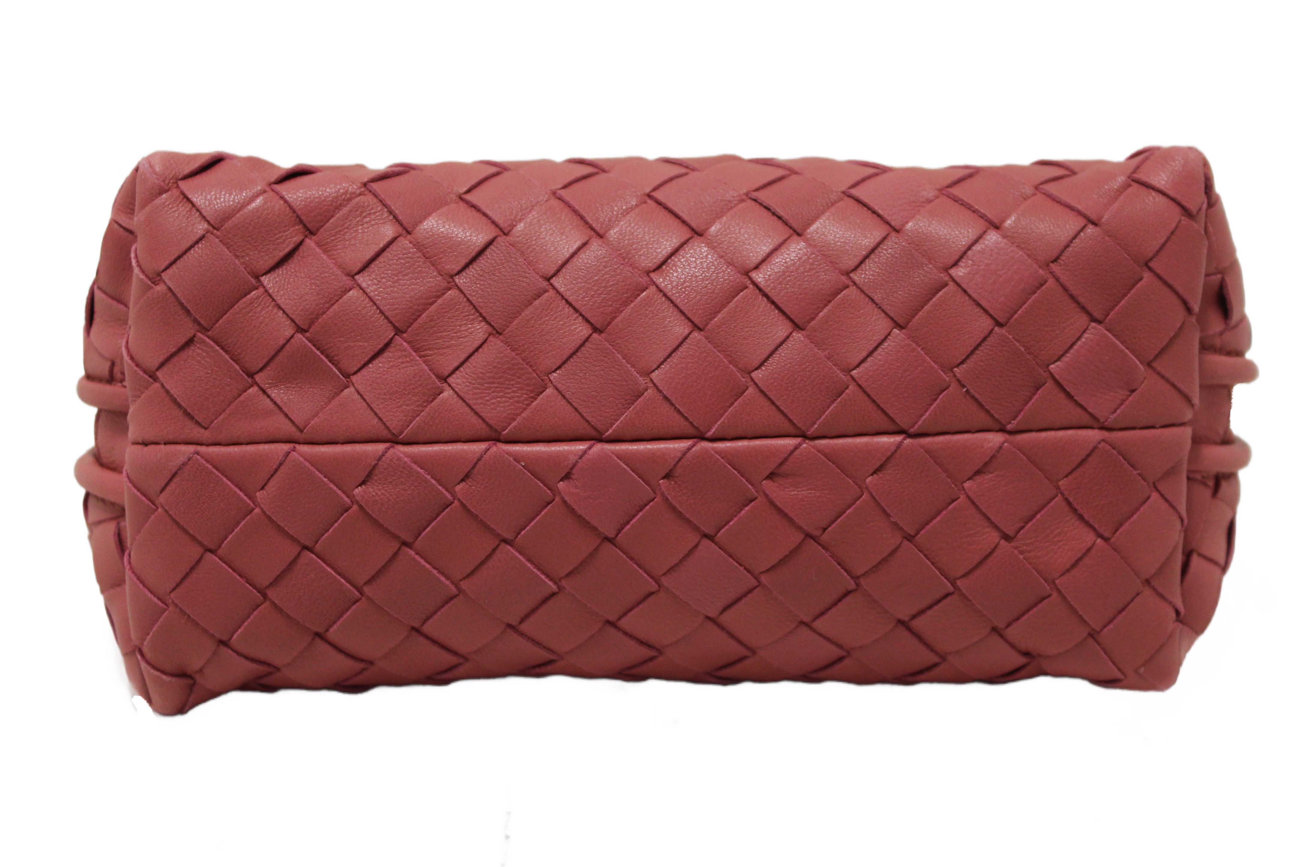Authentic Bottega Veneta Dusty Pink Intreciciato Leather Cosmetic Pouch