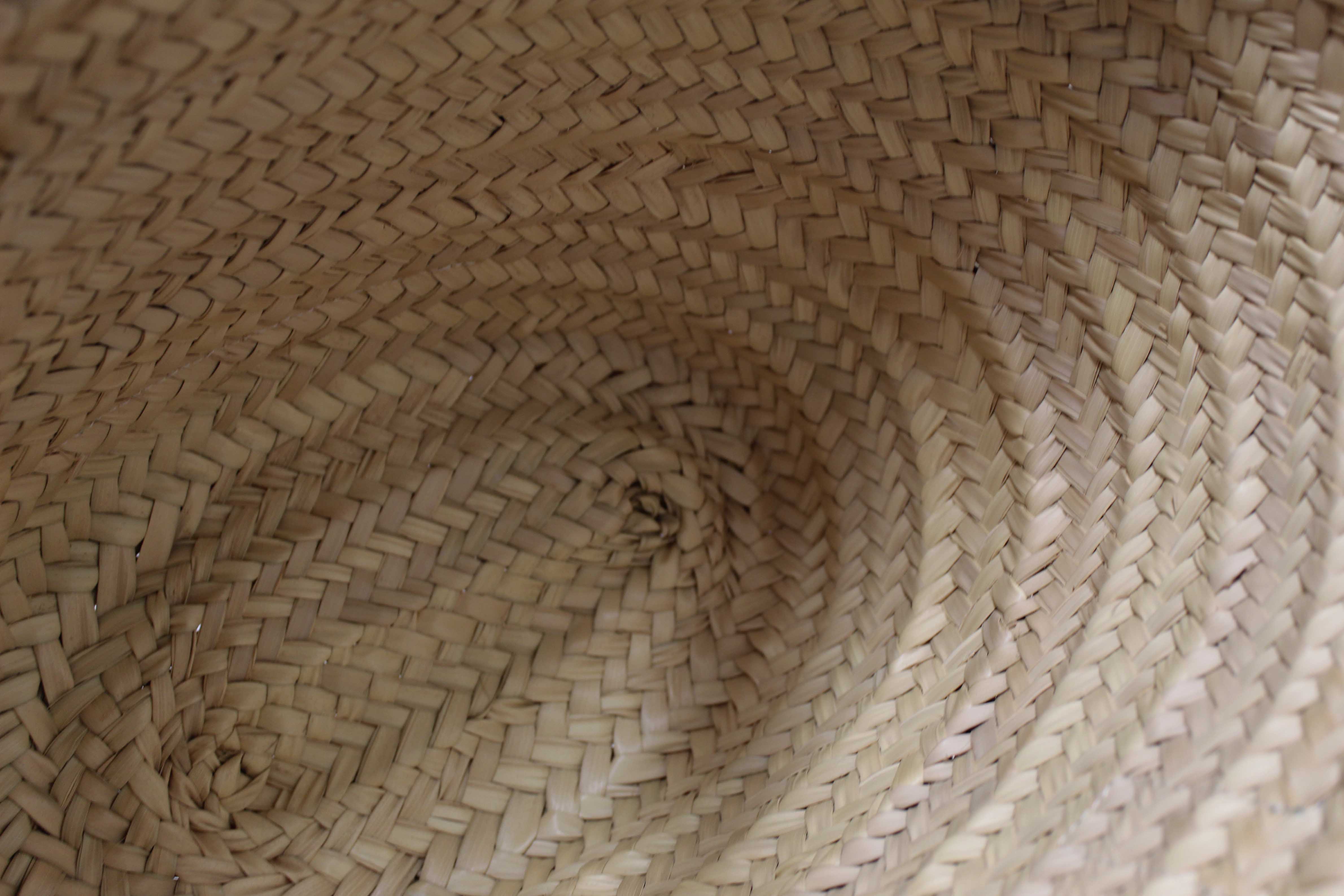 Authentic Loewe Palm Leaf and Green Calfskin Leather Basket Bag