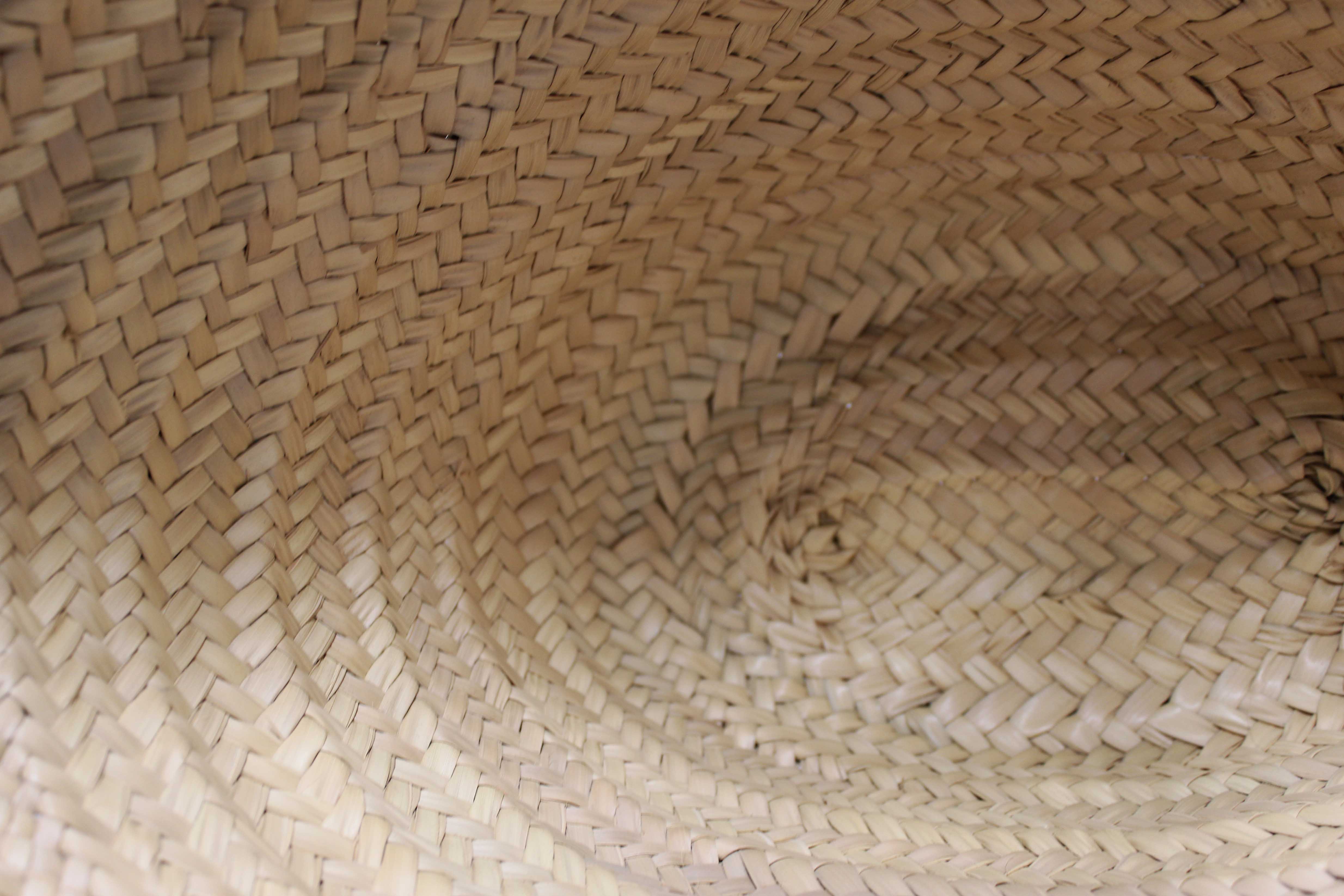 Authentic Loewe Palm Leaf and Green Calfskin Leather Basket Bag