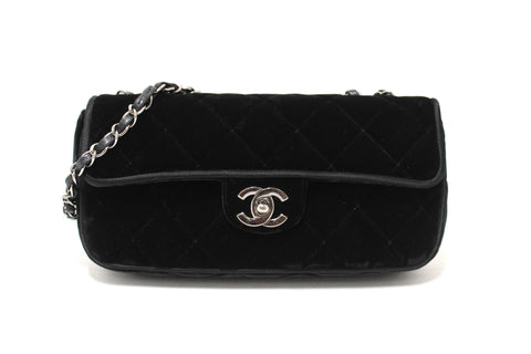 Authentic Chanel Black Quilted Velvet Flap Shoulder Bag