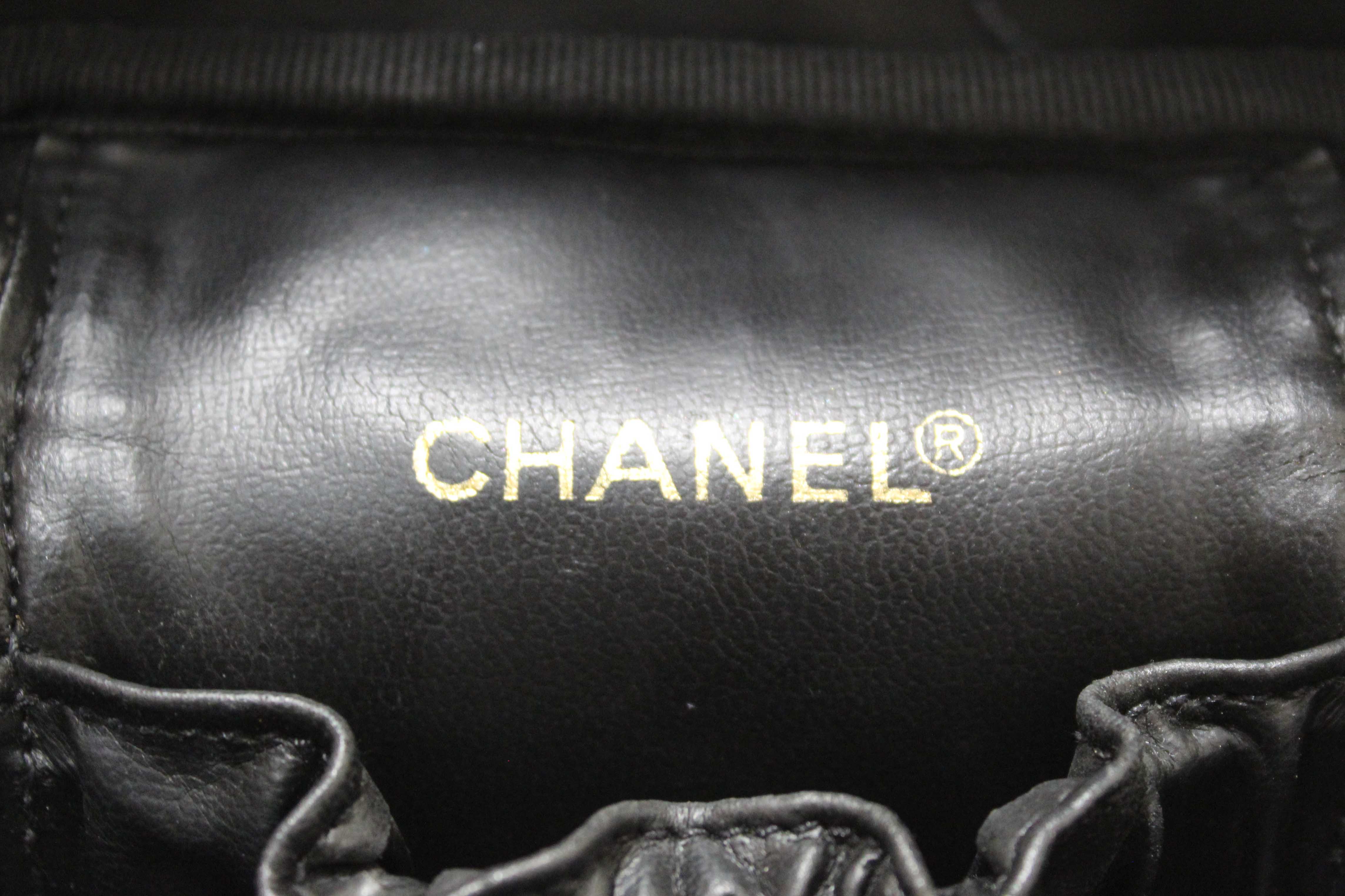 Authentic Chanel Vintage Black Lambskin Leather Vanity Cosmetic Case
