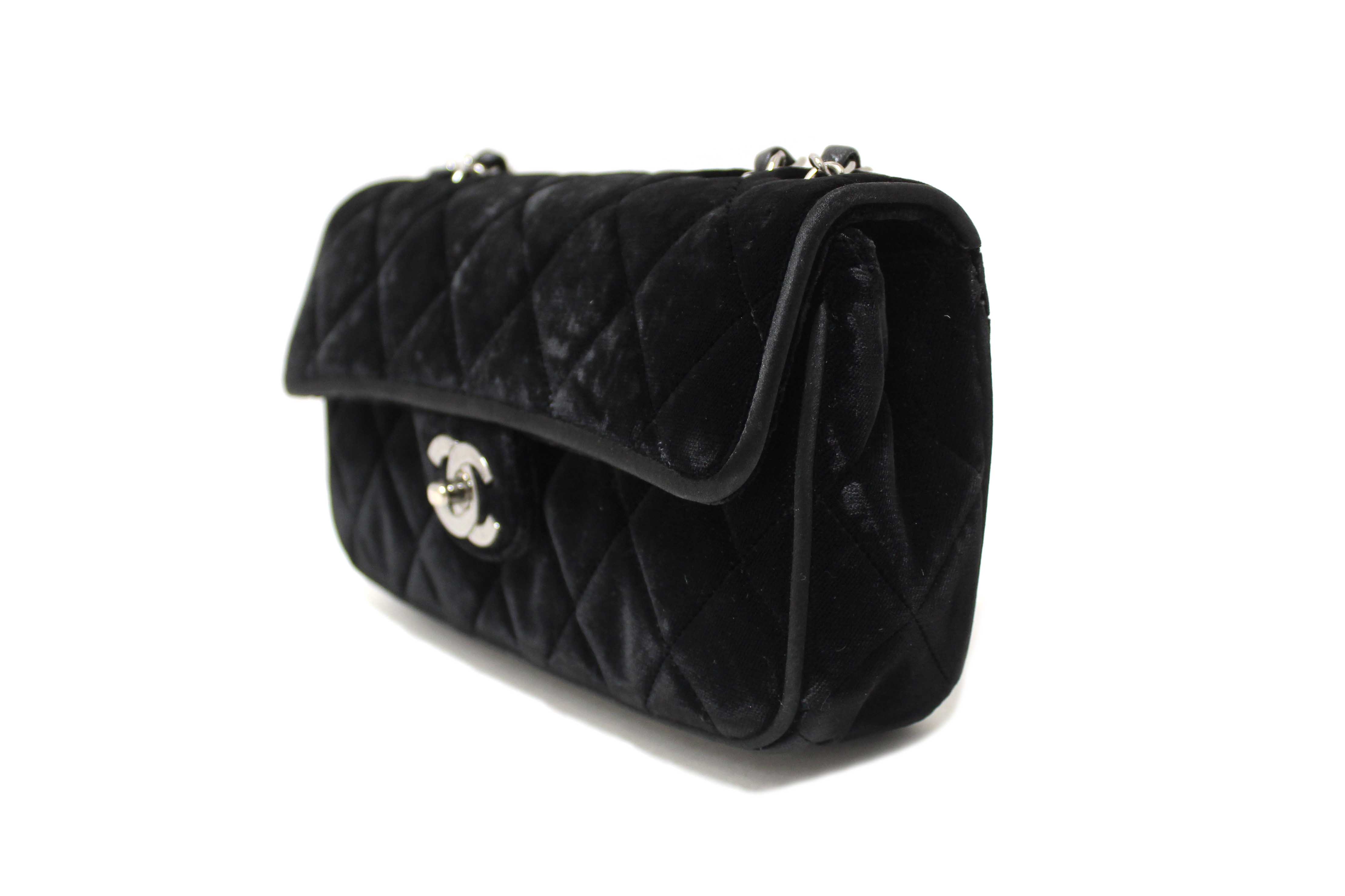 Authentic Chanel Black Quilted Velvet Flap Shoulder Bag