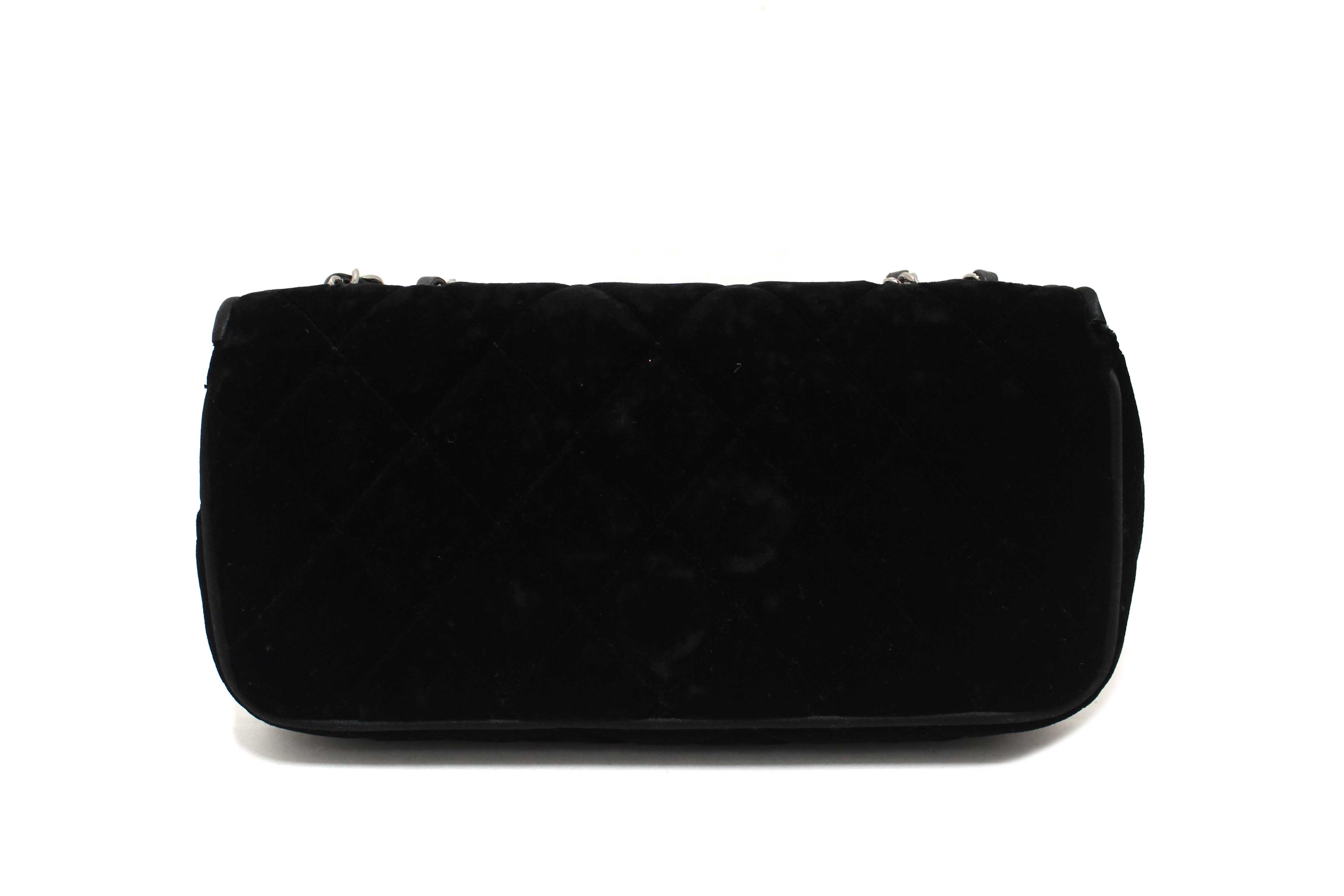 Authentic Chanel Black Quilted Velvet Flap Shoulder Bag