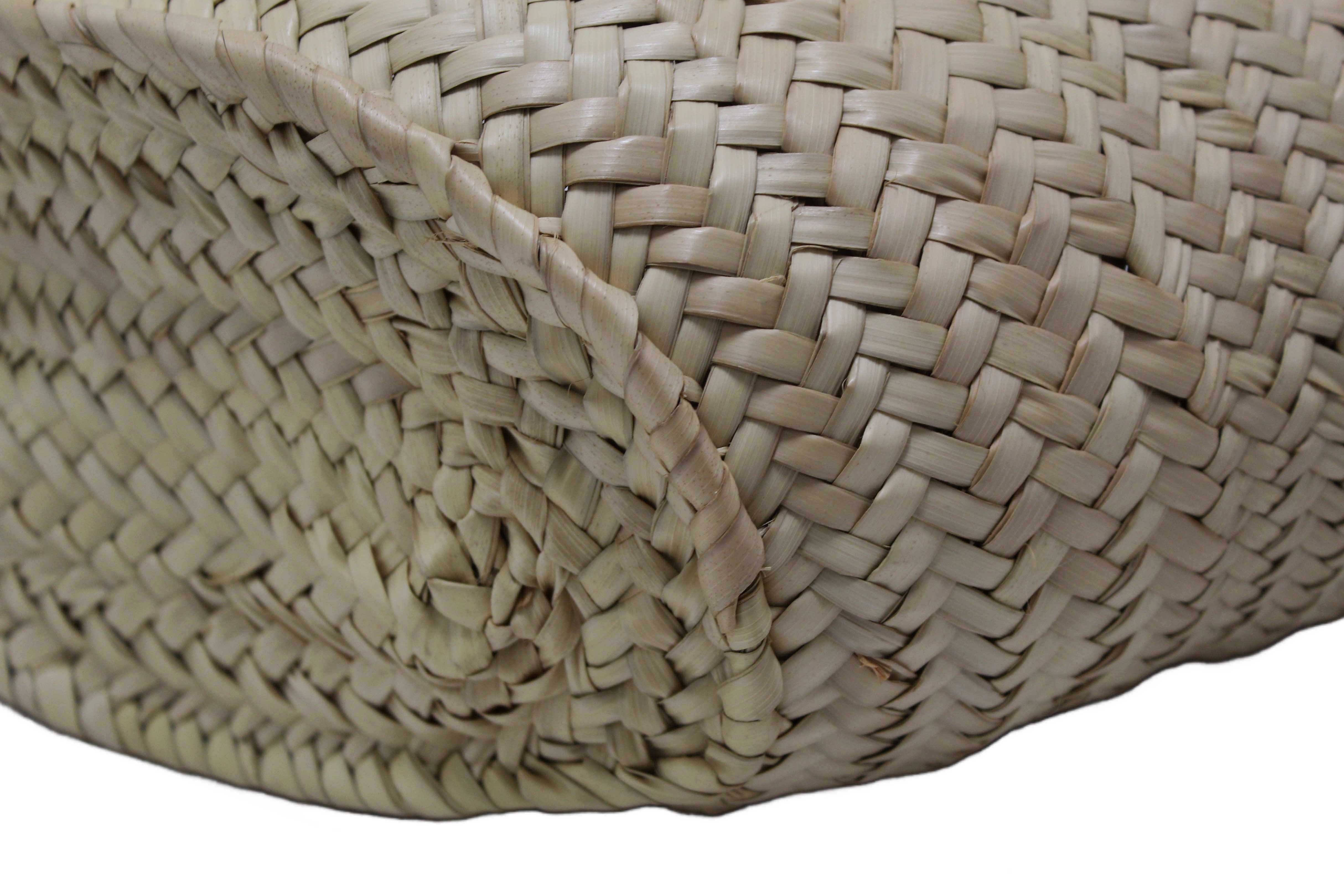 Authentic Loewe Palm Leaf and Green Calfskin Leather Basket Bag