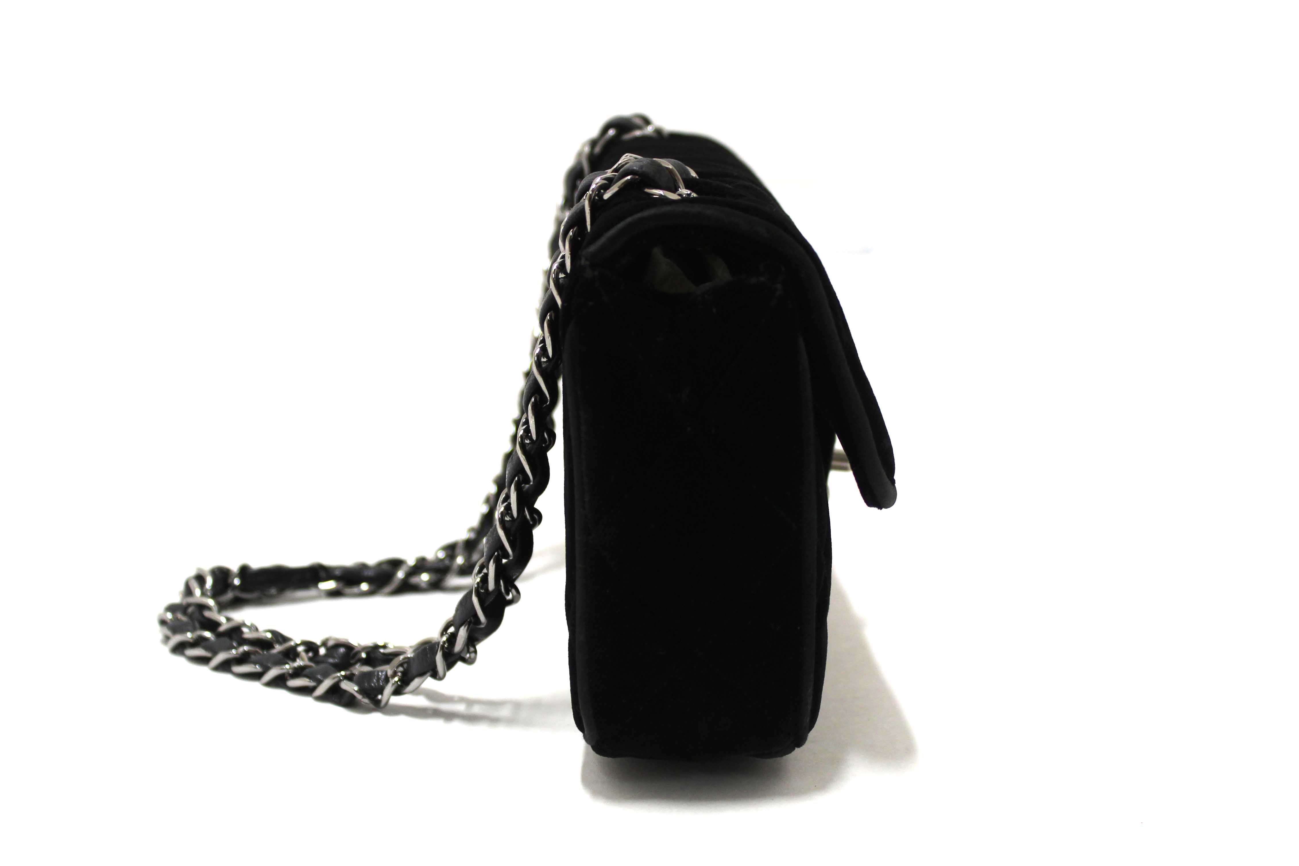 Authentic Chanel Black Quilted Velvet Flap Shoulder Bag