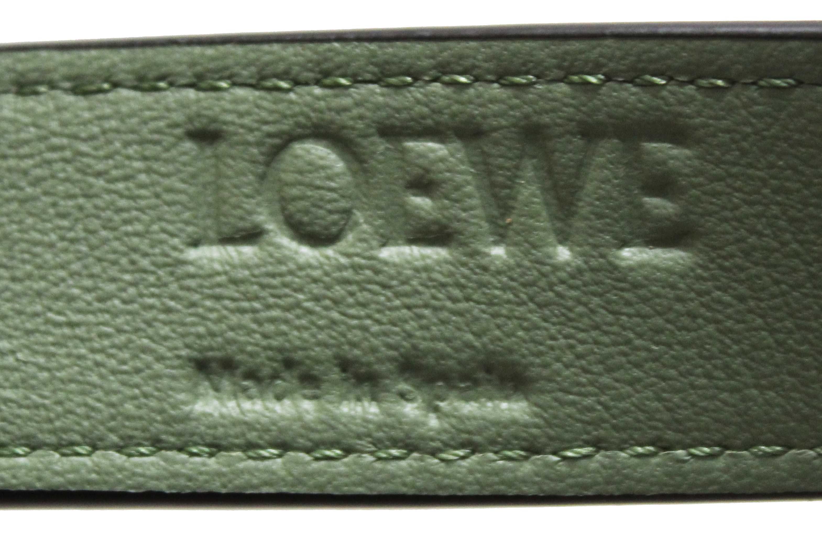 Authentic Loewe Palm Leaf and Green Calfskin Leather Basket Bag