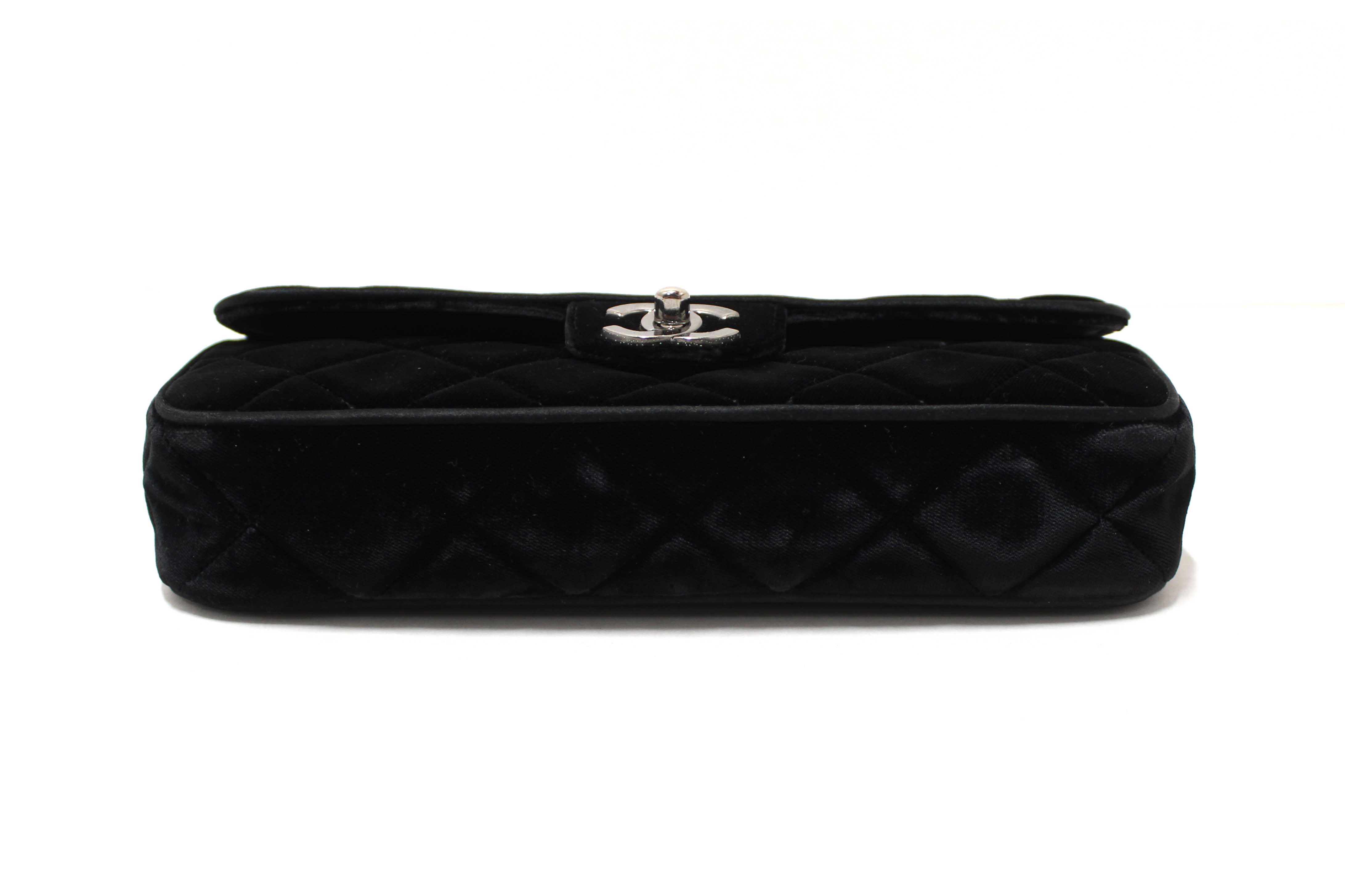Authentic Chanel Black Quilted Velvet Flap Shoulder Bag