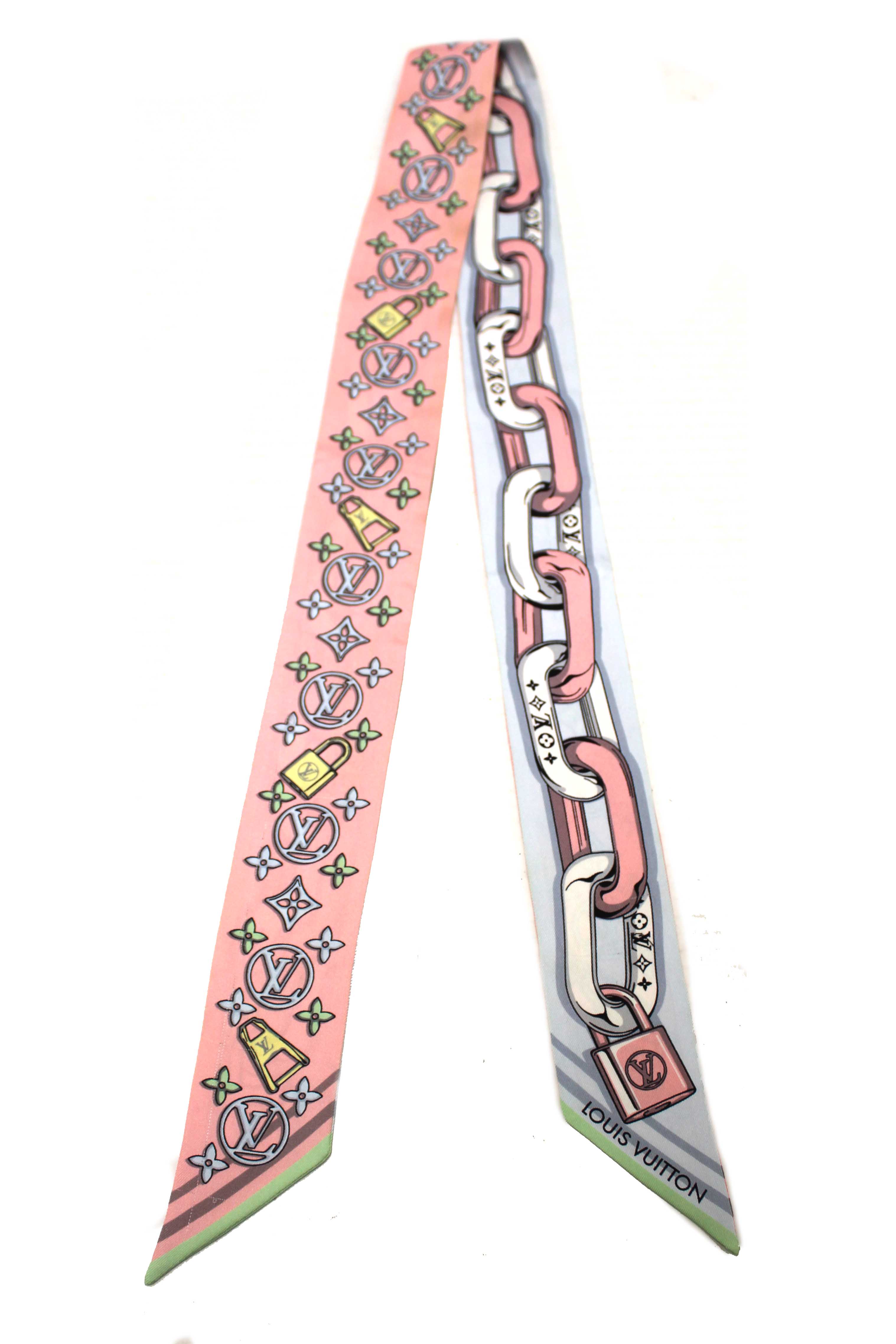 Authentic Louis Vuitton Blue/Pink Bejeweled BB Bandeau Scarf