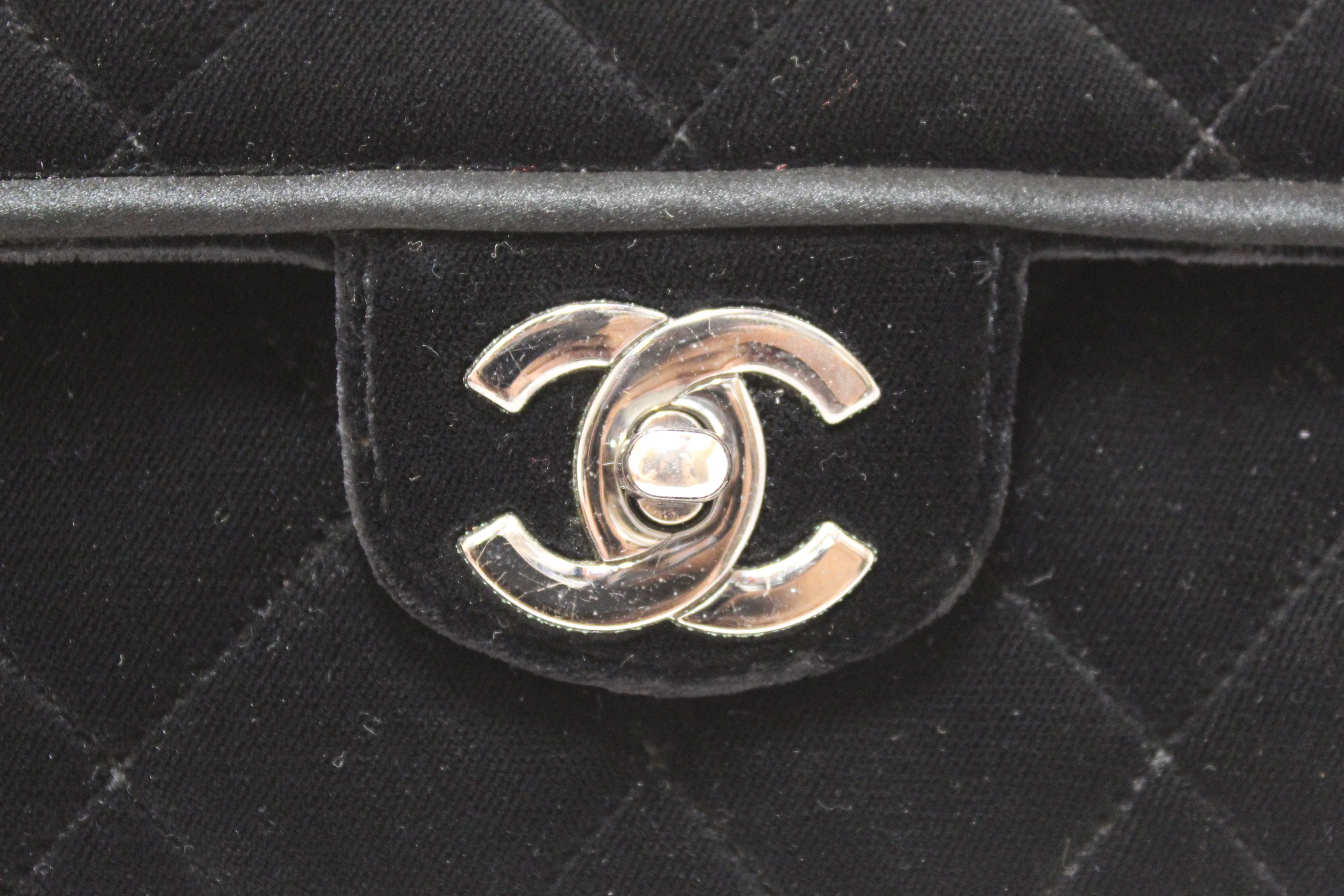 Authentic Chanel Black Quilted Velvet Flap Shoulder Bag