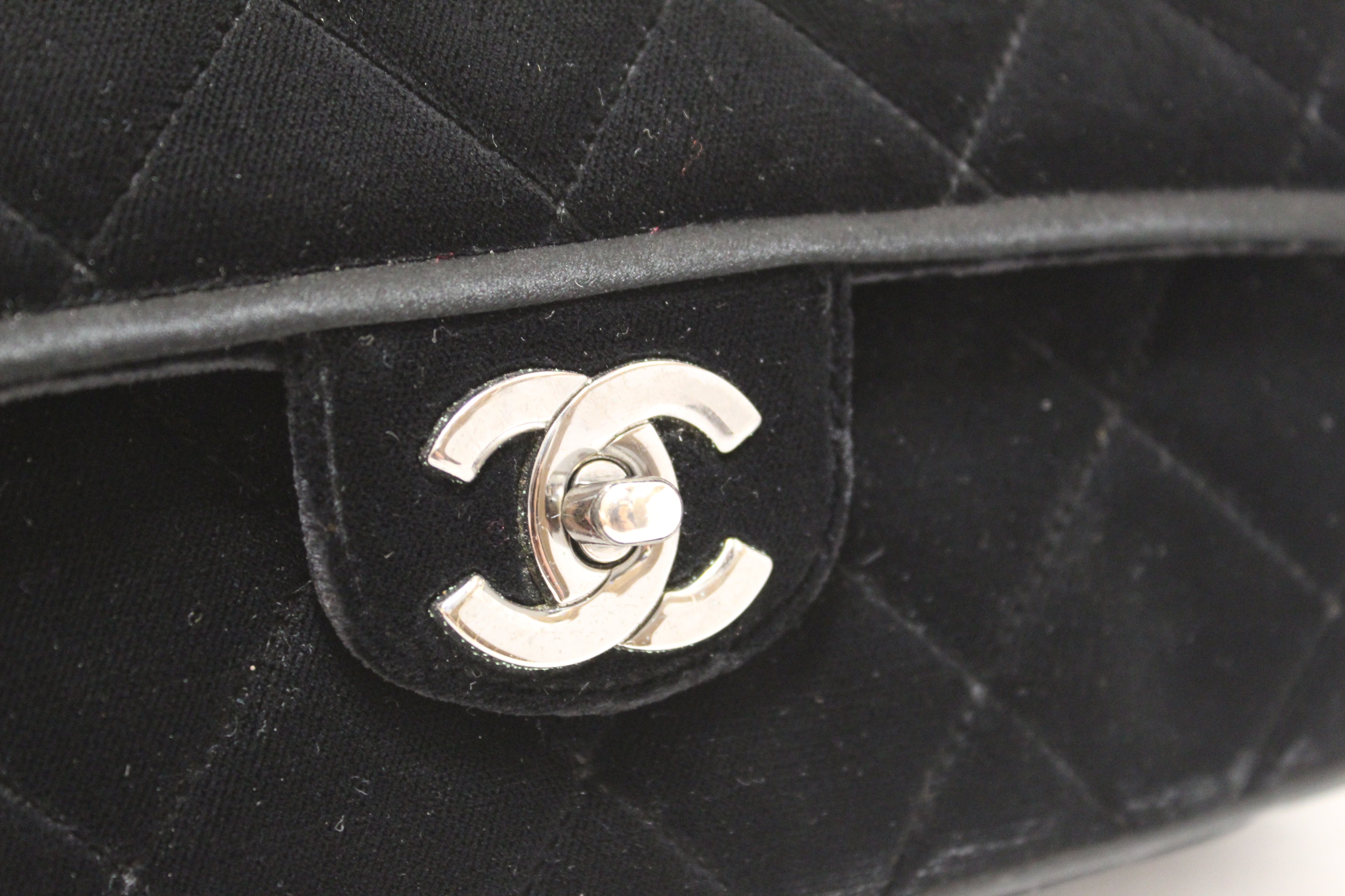 Authentic Chanel Black Quilted Velvet Flap Shoulder Bag