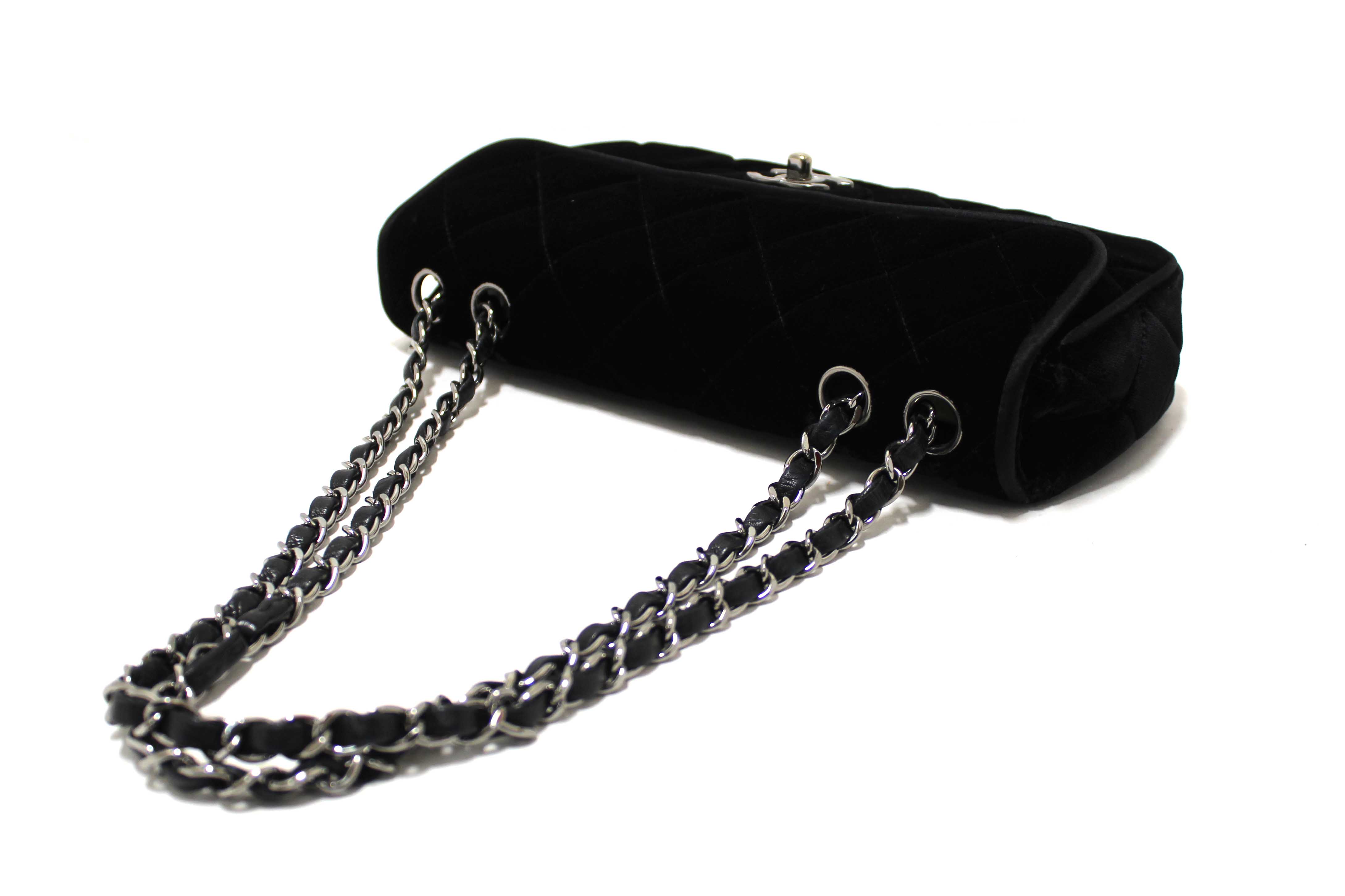 Authentic Chanel Black Quilted Velvet Flap Shoulder Bag