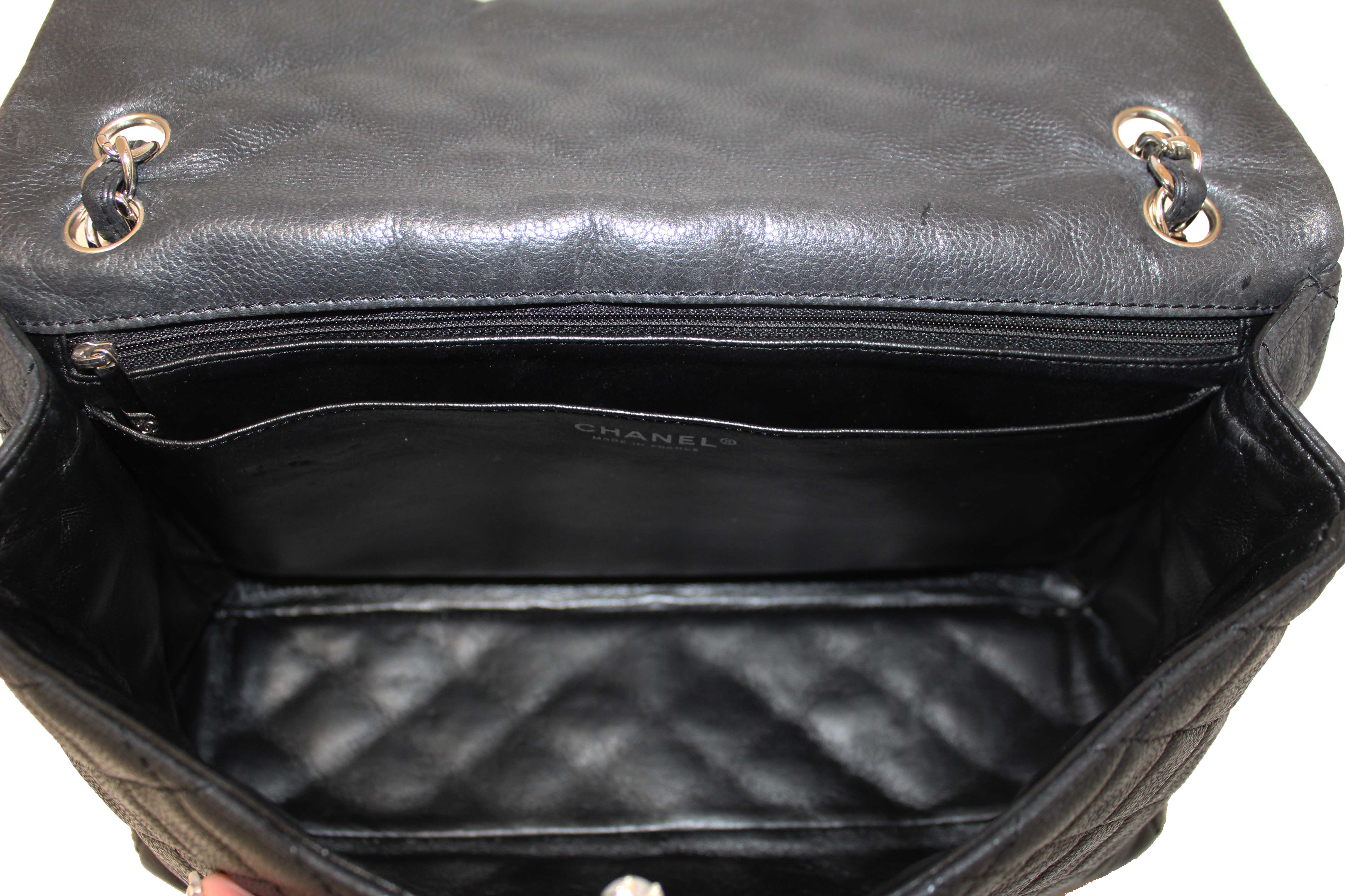 Authentic Chanel Black Quilted Washed Caviar Leather Classic Maxi Single Flap Shoulder Bag