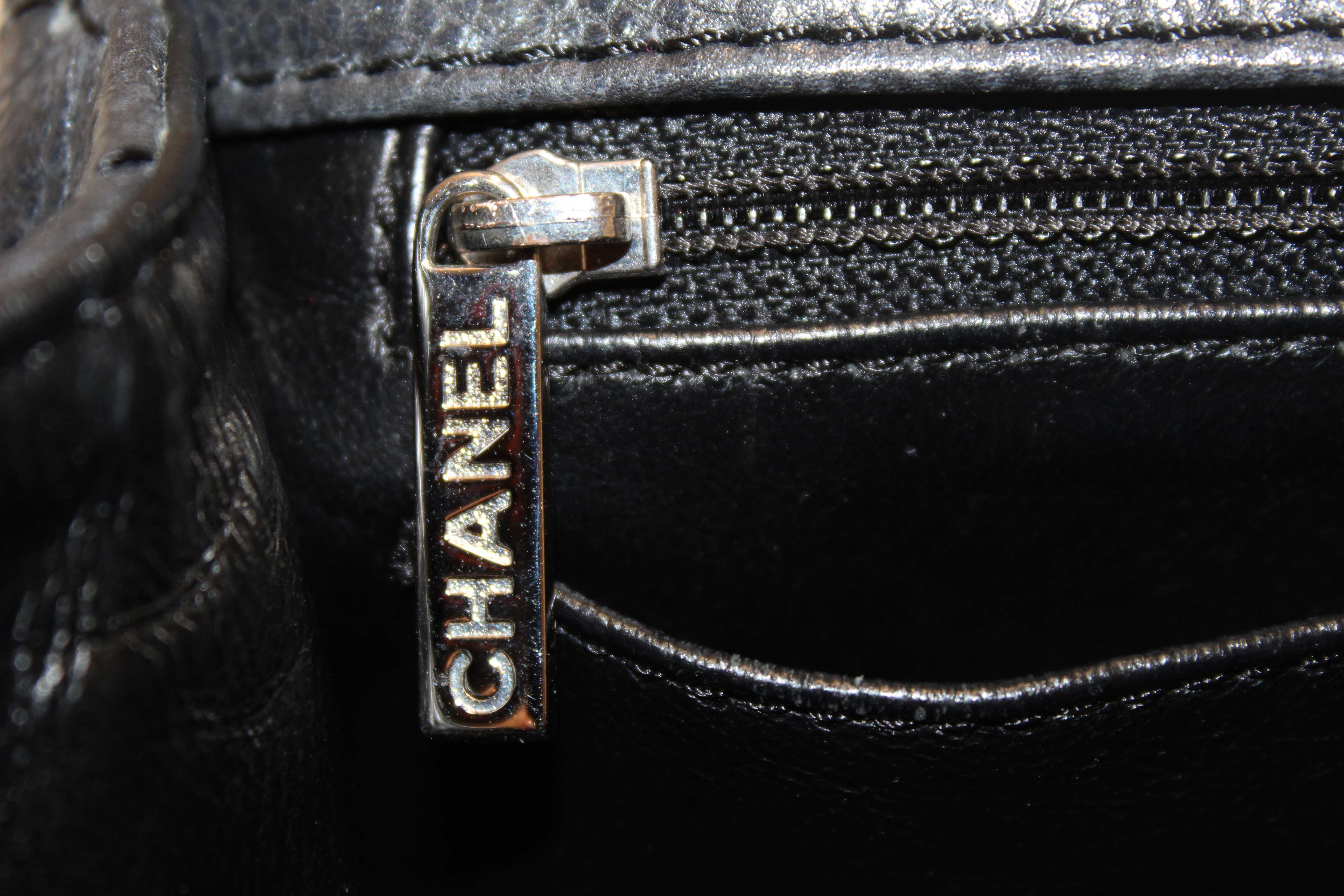 Authentic Chanel Black Quilted Washed Caviar Leather Classic Maxi Single Flap Shoulder Bag